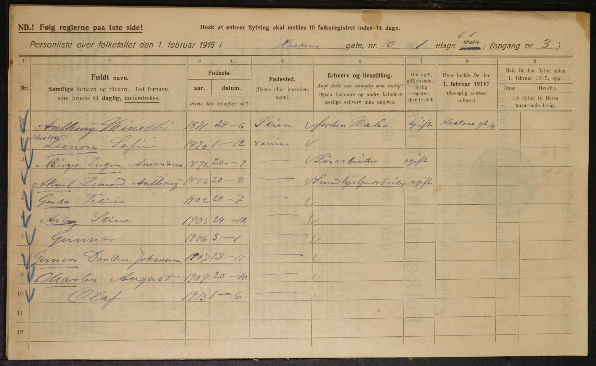 OBA, Municipal Census 1916 for Kristiania, 1916, p. 43400