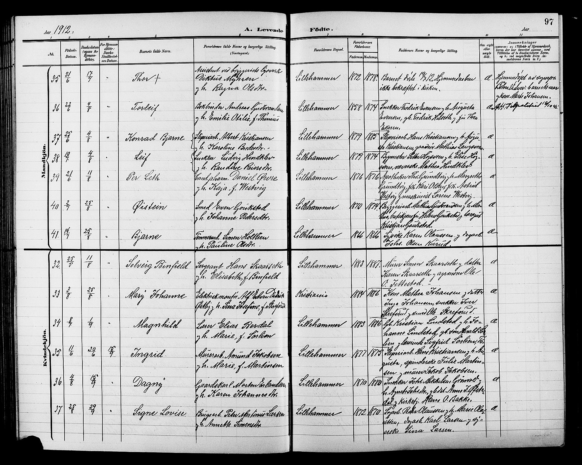 Lillehammer prestekontor, AV/SAH-PREST-088/H/Ha/Hab/L0001: Parish register (copy) no. 1, 1901-1913, p. 97