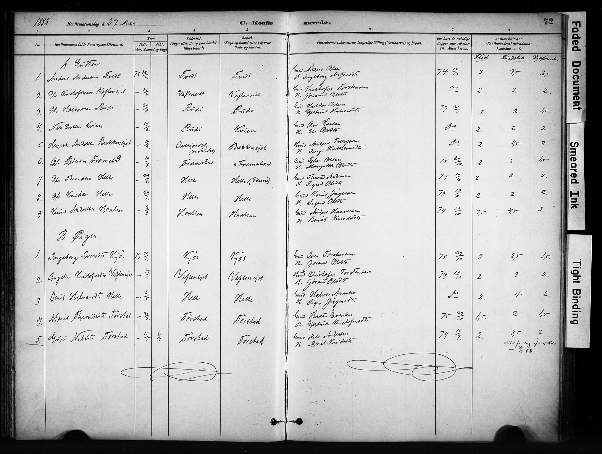 Vang prestekontor, Valdres, SAH/PREST-140/H/Ha/L0009: Parish register (official) no. 9, 1882-1914, p. 72