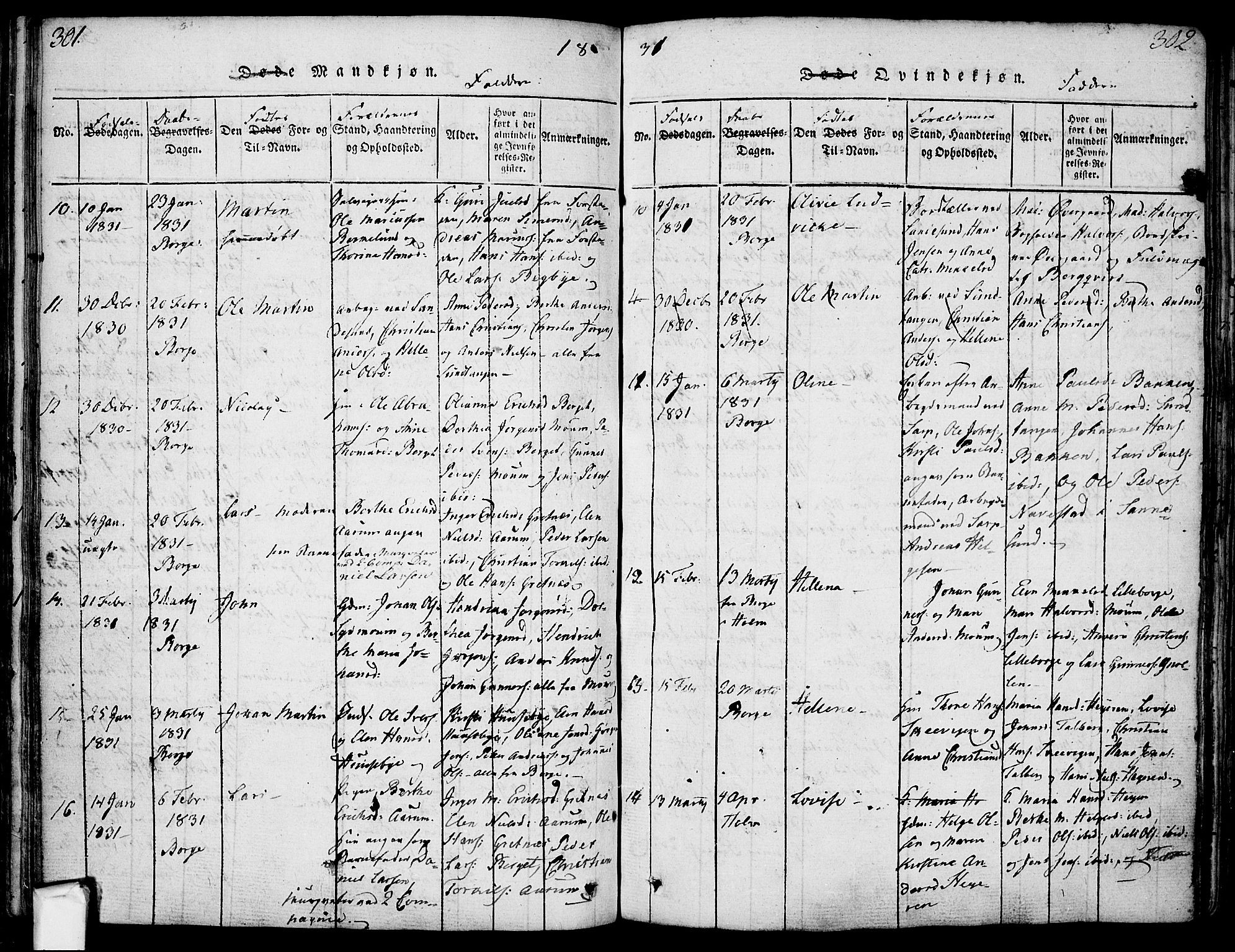 Borge prestekontor Kirkebøker, AV/SAO-A-10903/F/Fa/L0003: Parish register (official) no. I 3, 1815-1836, p. 301-302