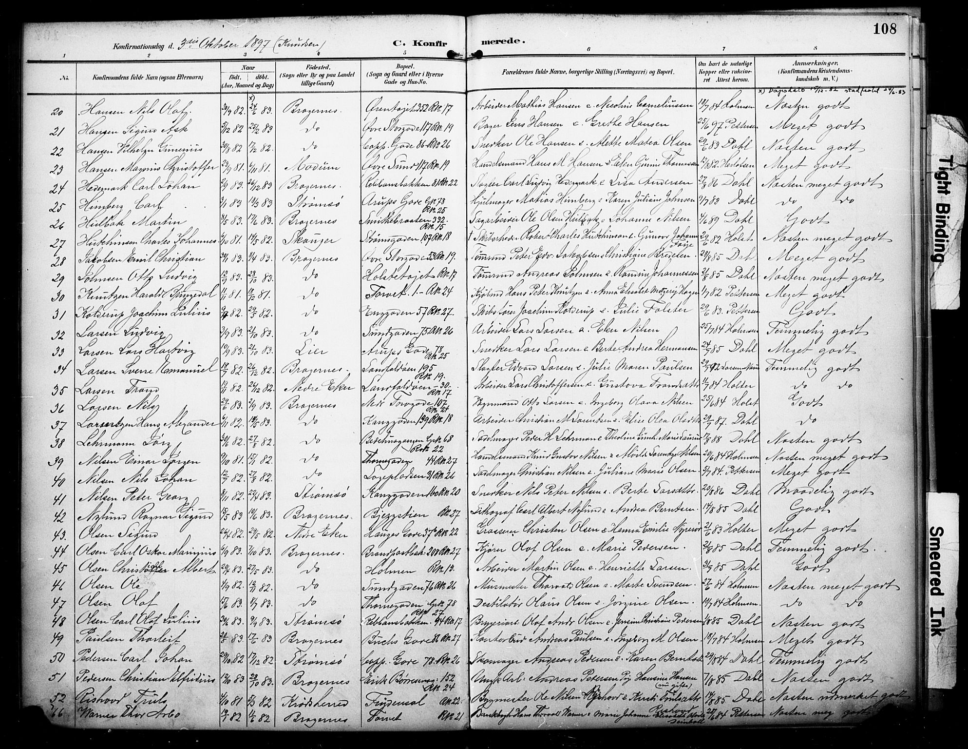 Bragernes kirkebøker, AV/SAKO-A-6/F/Fc/L0006: Parish register (official) no. III 6, 1888-1899, p. 108