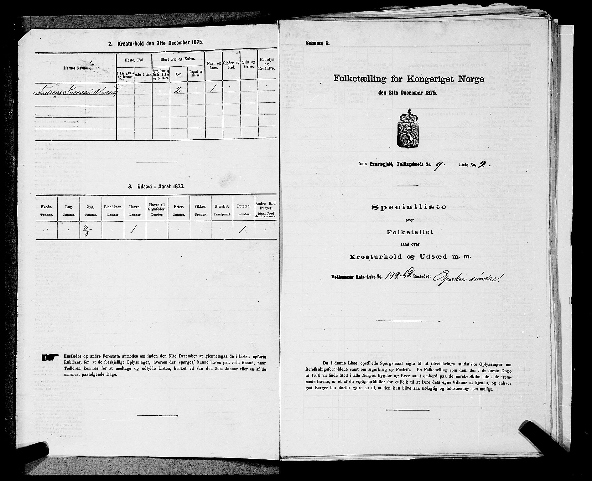 RA, 1875 census for 0236P Nes, 1875, p. 1501