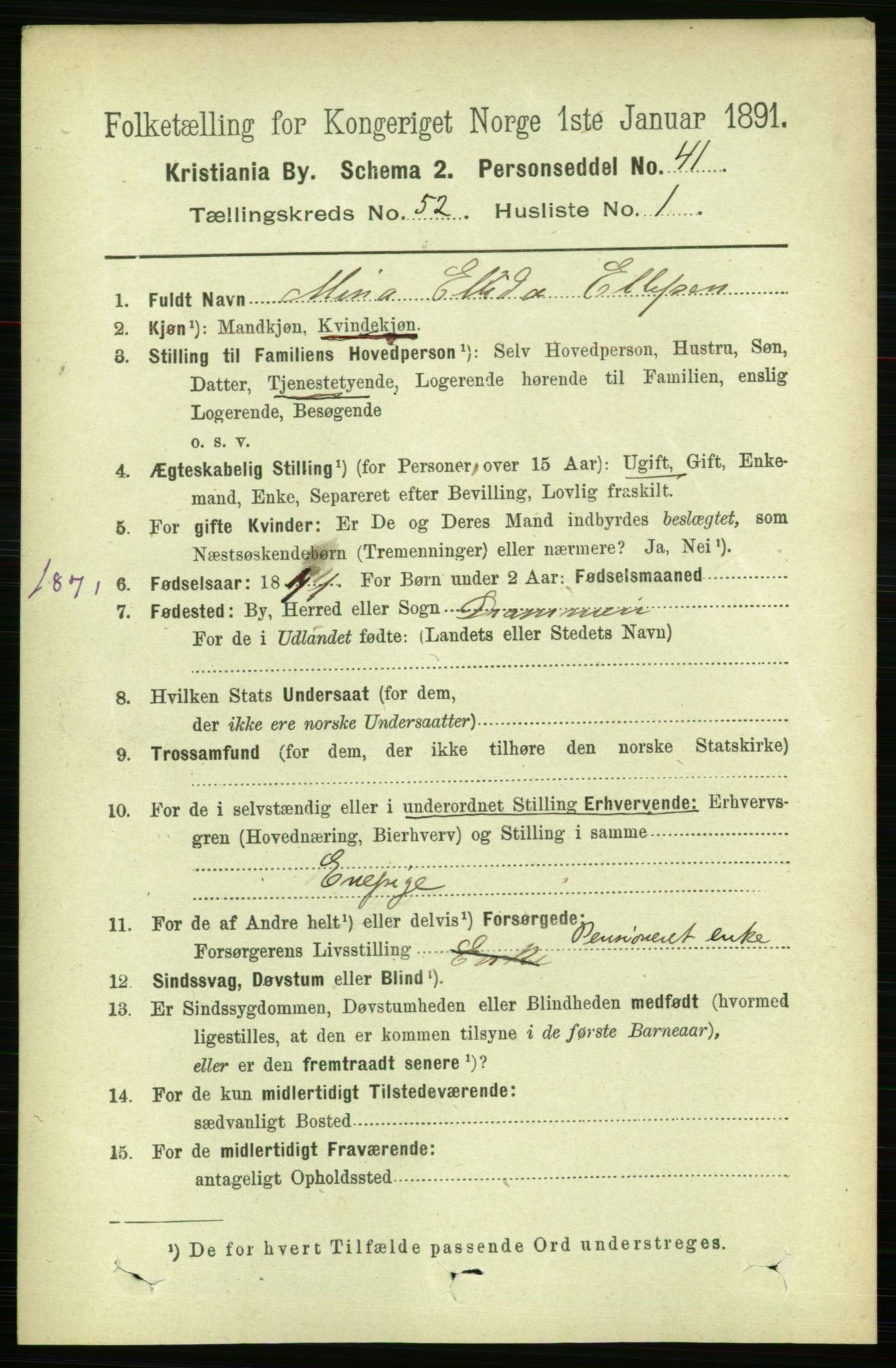 RA, 1891 census for 0301 Kristiania, 1891, p. 29604