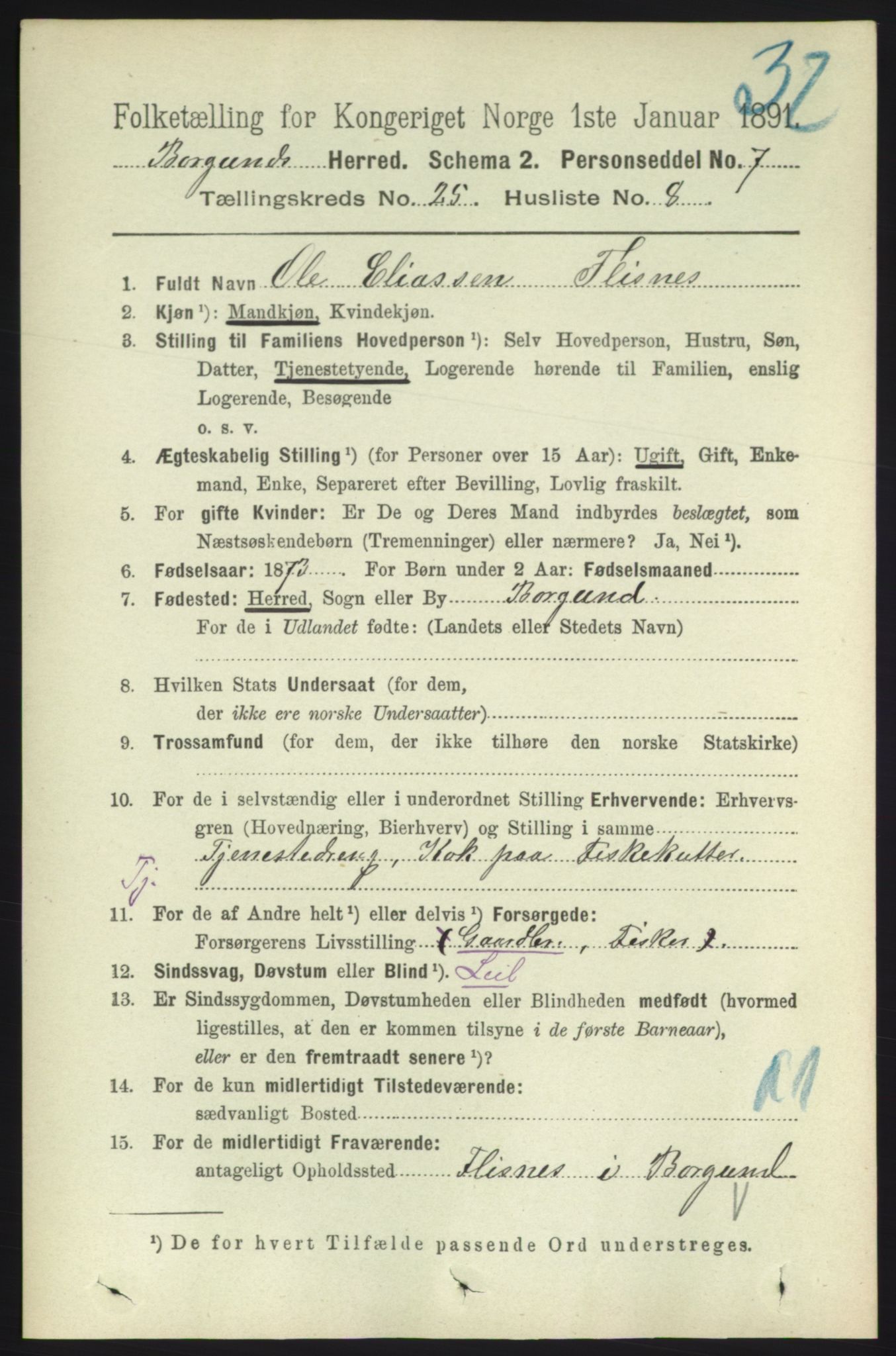 RA, 1891 census for 1531 Borgund, 1891, p. 7311