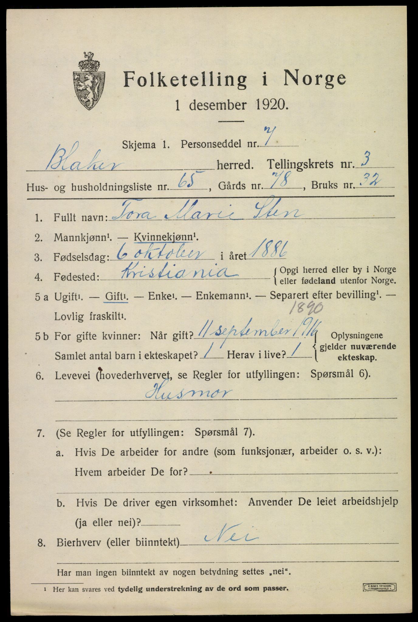 SAO, 1920 census for Blaker, 1920, p. 3075