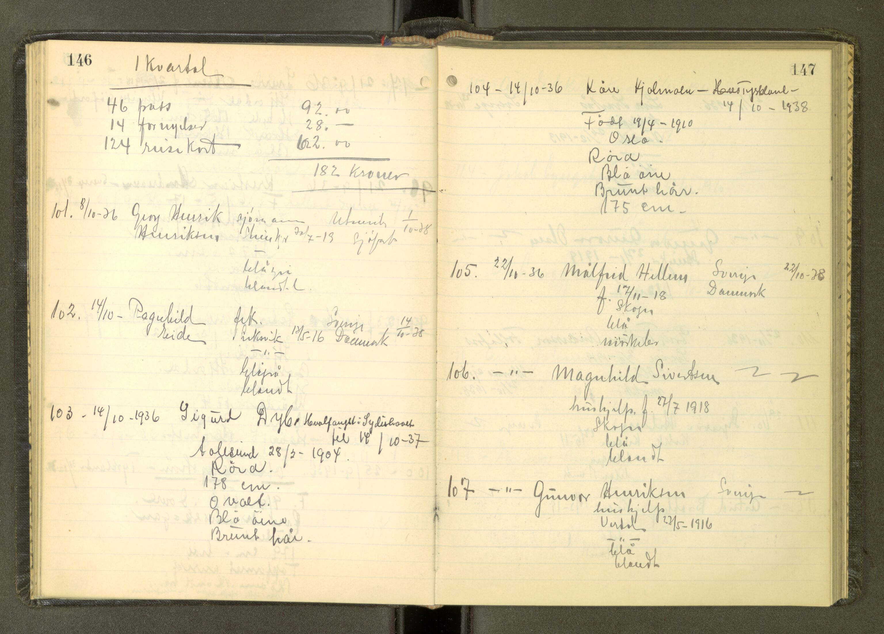 Inntrøndelag politikammer, AV/SAT-A-1854/4/I/Ia/L0001: Passprotokoll, 1934-1939, p. 146-147