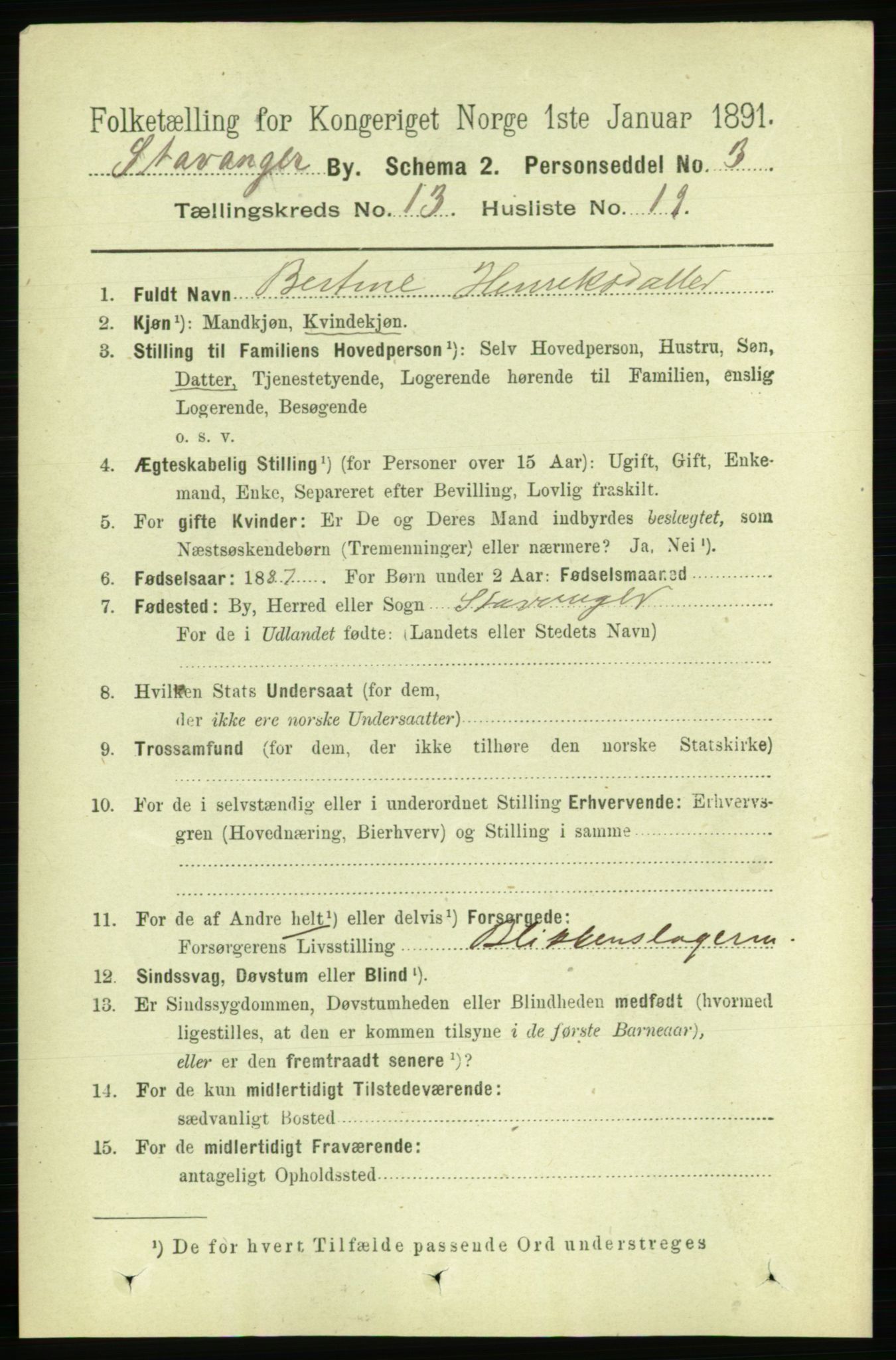 RA, 1891 census for 1103 Stavanger, 1891, p. 16150