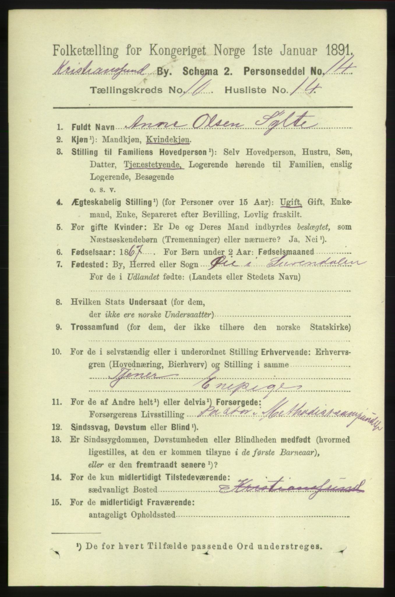 RA, 1891 census for 1503 Kristiansund, 1891, p. 8400