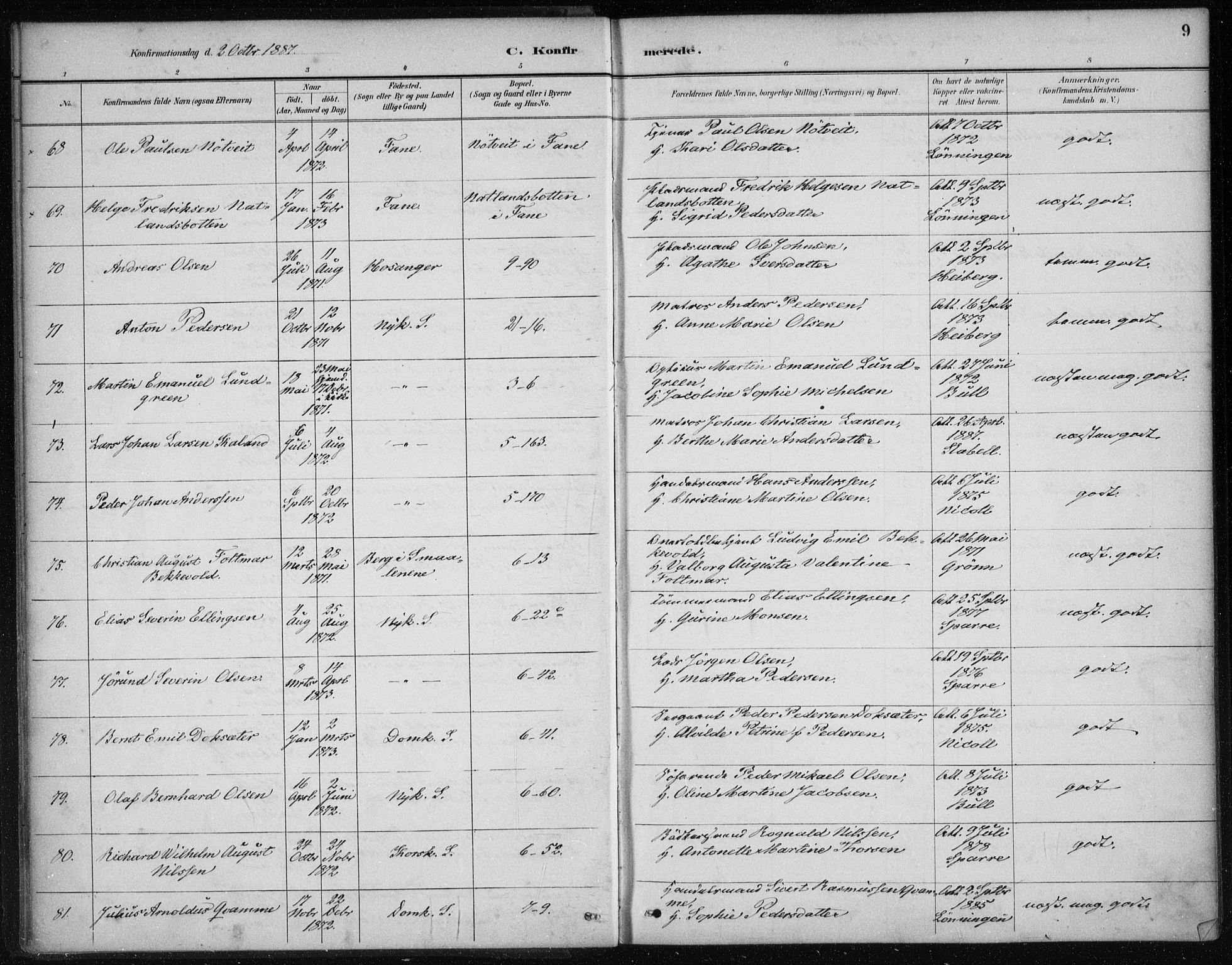 Nykirken Sokneprestembete, SAB/A-77101/H/Haa/L0027: Parish register (official) no. C 6, 1886-1913, p. 9