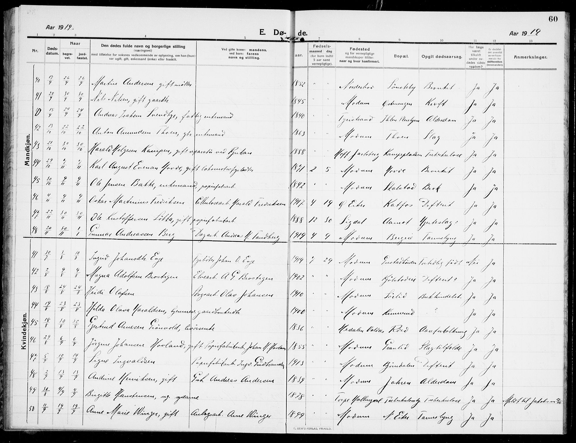 Modum kirkebøker, SAKO/A-234/G/Ga/L0011: Parish register (copy) no. I 11, 1910-1925, p. 60