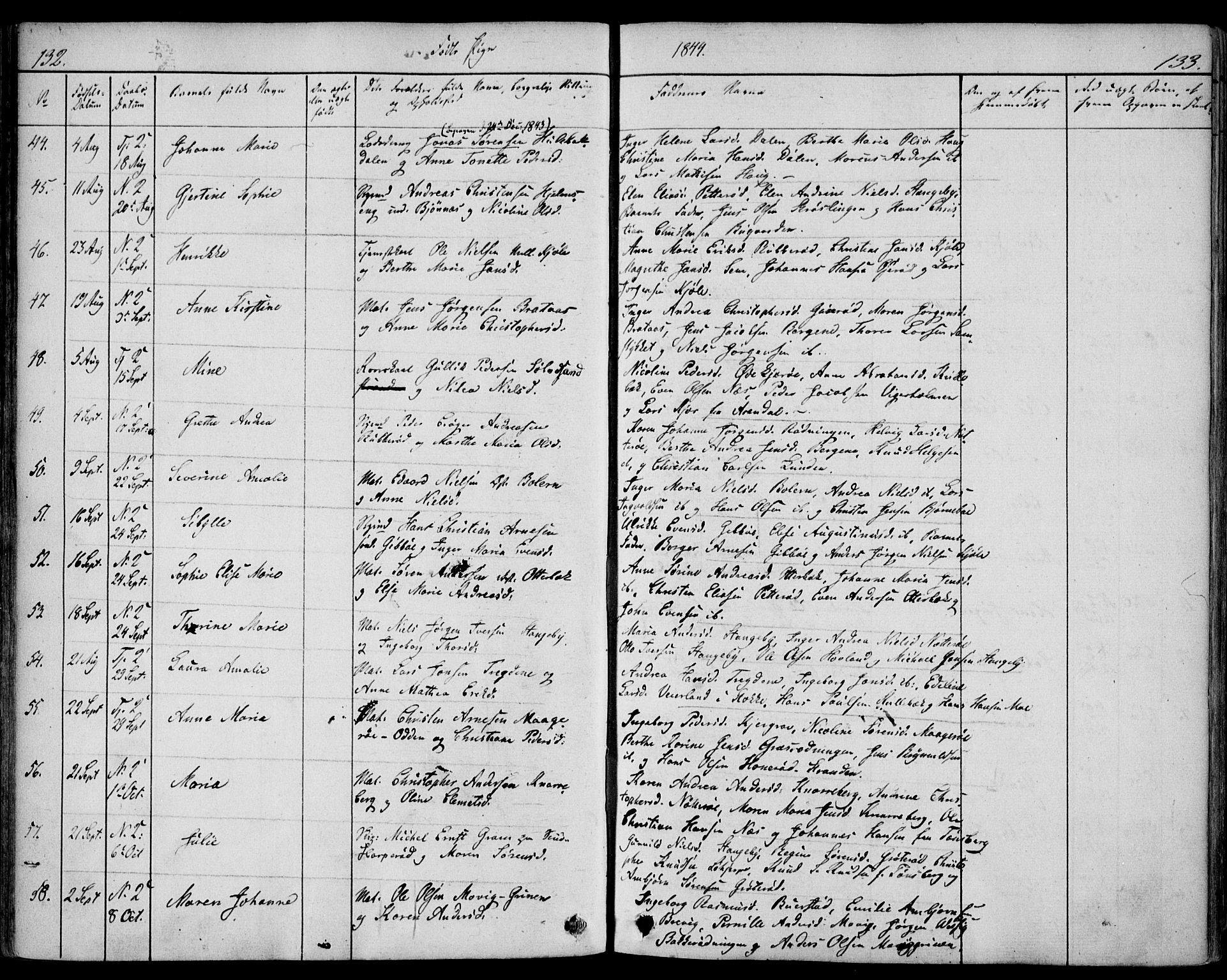 Nøtterøy kirkebøker, AV/SAKO-A-354/F/Fa/L0005: Parish register (official) no. I 5, 1839-1852, p. 132-133