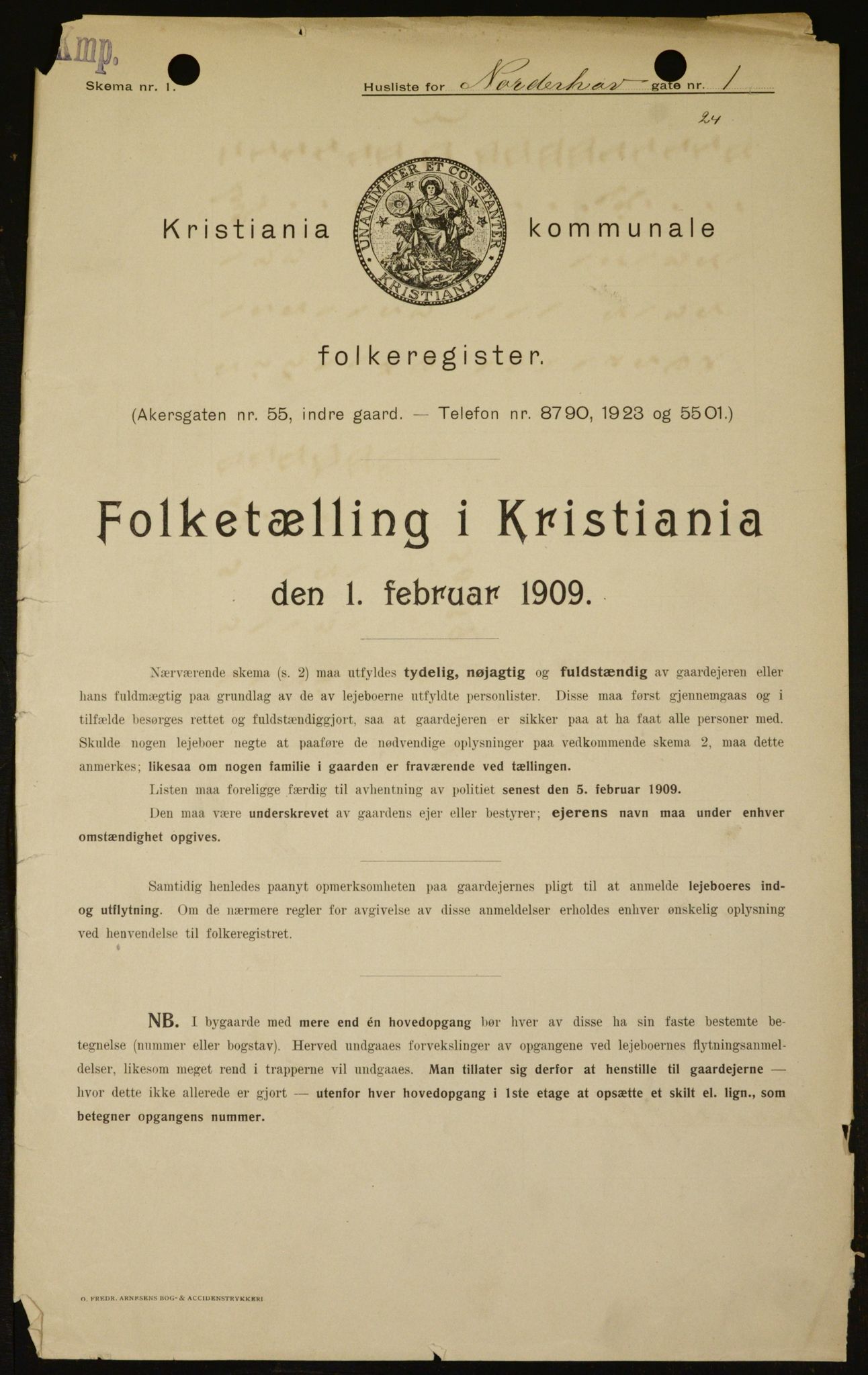 OBA, Municipal Census 1909 for Kristiania, 1909, p. 65605