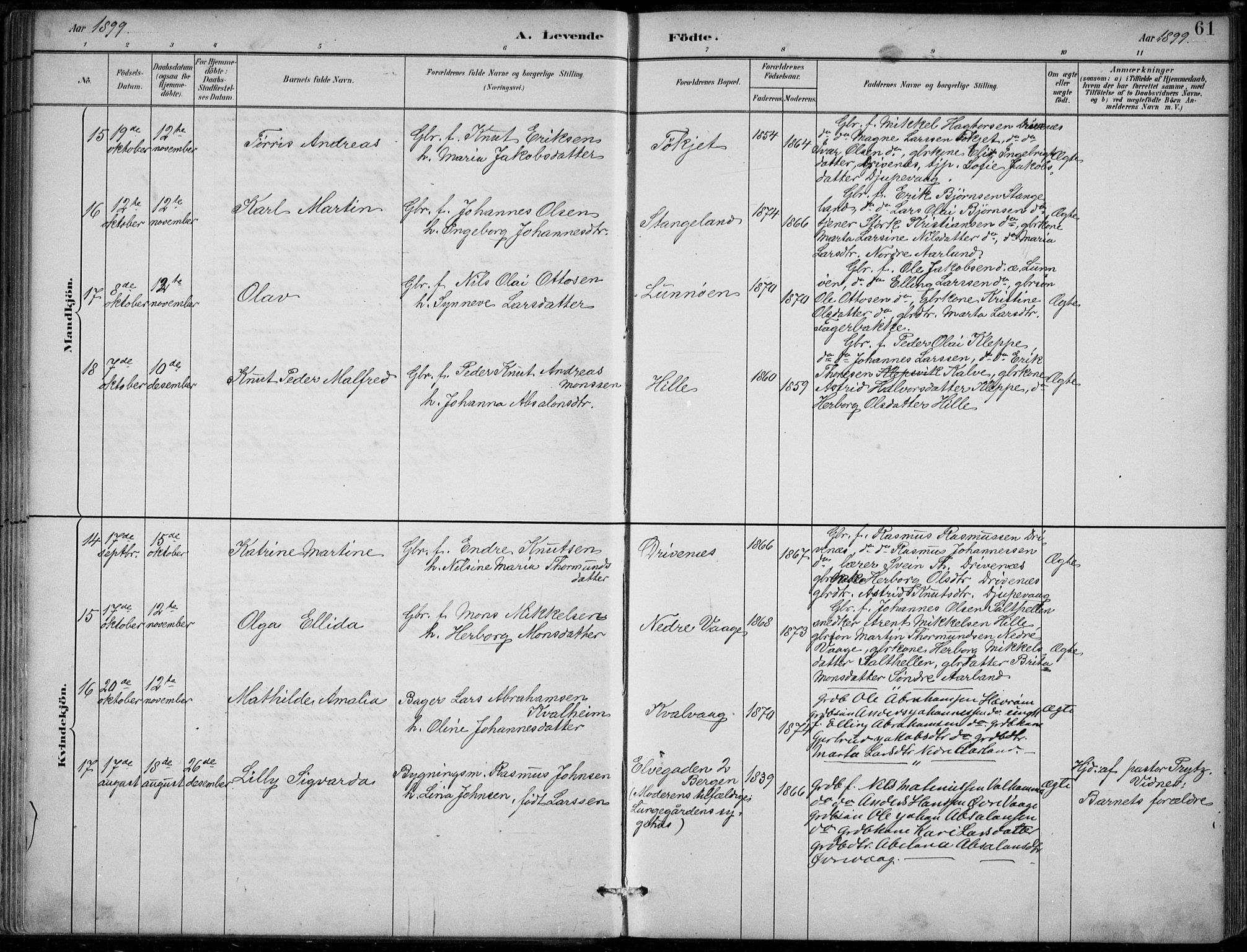 Sund sokneprestembete, AV/SAB-A-99930: Parish register (official) no. D 1, 1882-1899, p. 61