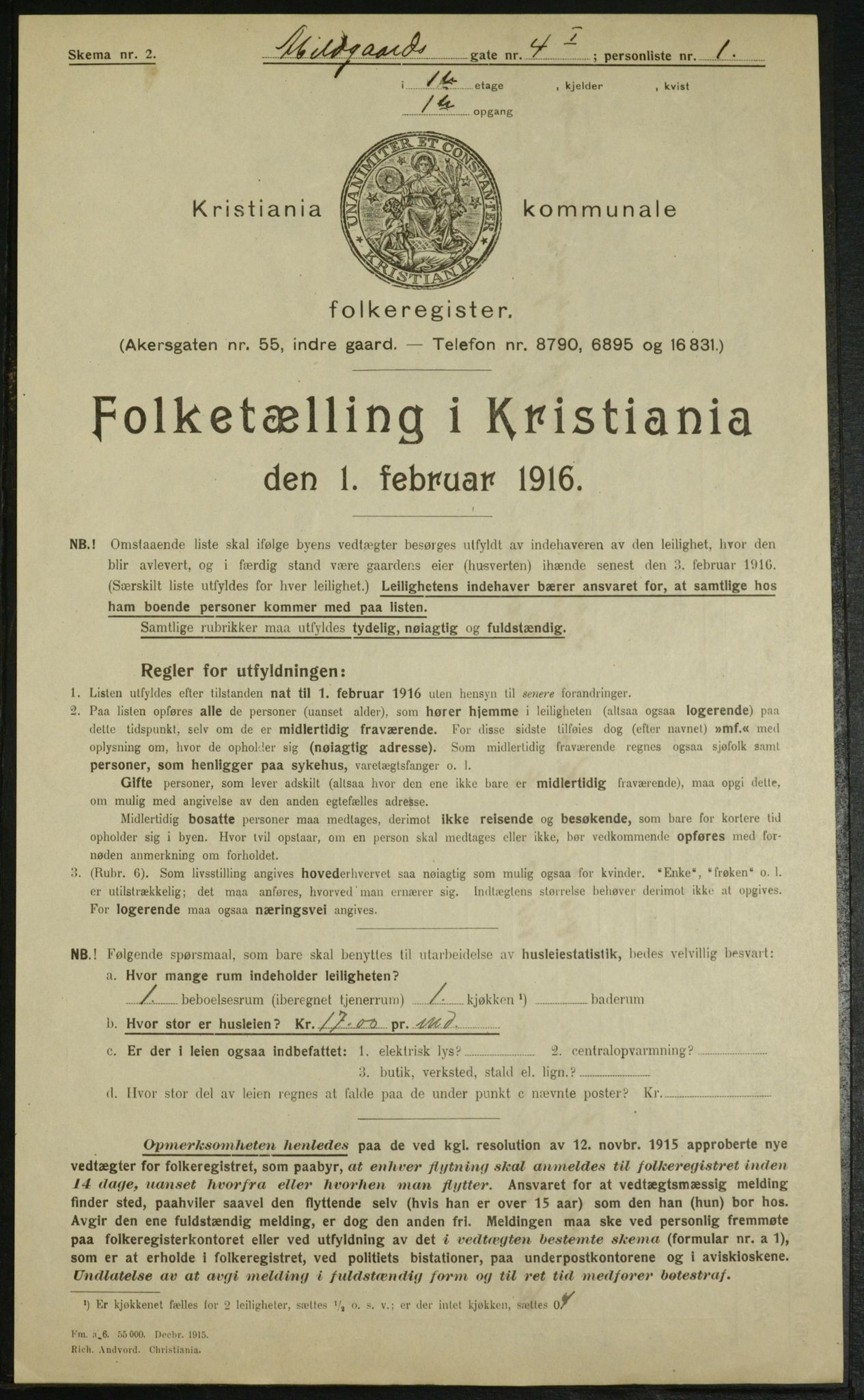 OBA, Municipal Census 1916 for Kristiania, 1916, p. 22