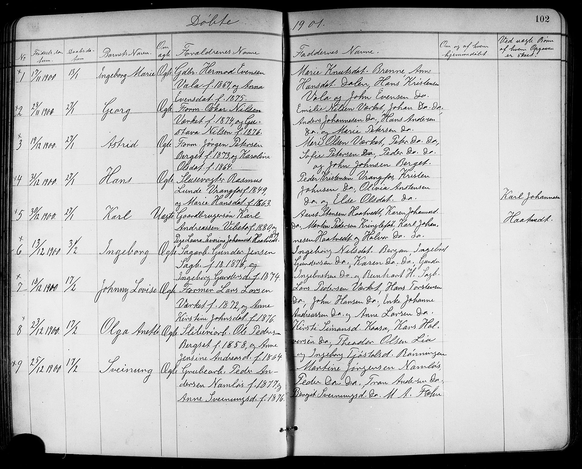 Holla kirkebøker, SAKO/A-272/G/Ga/L0005: Parish register (copy) no. I 5, 1891-1917, p. 102
