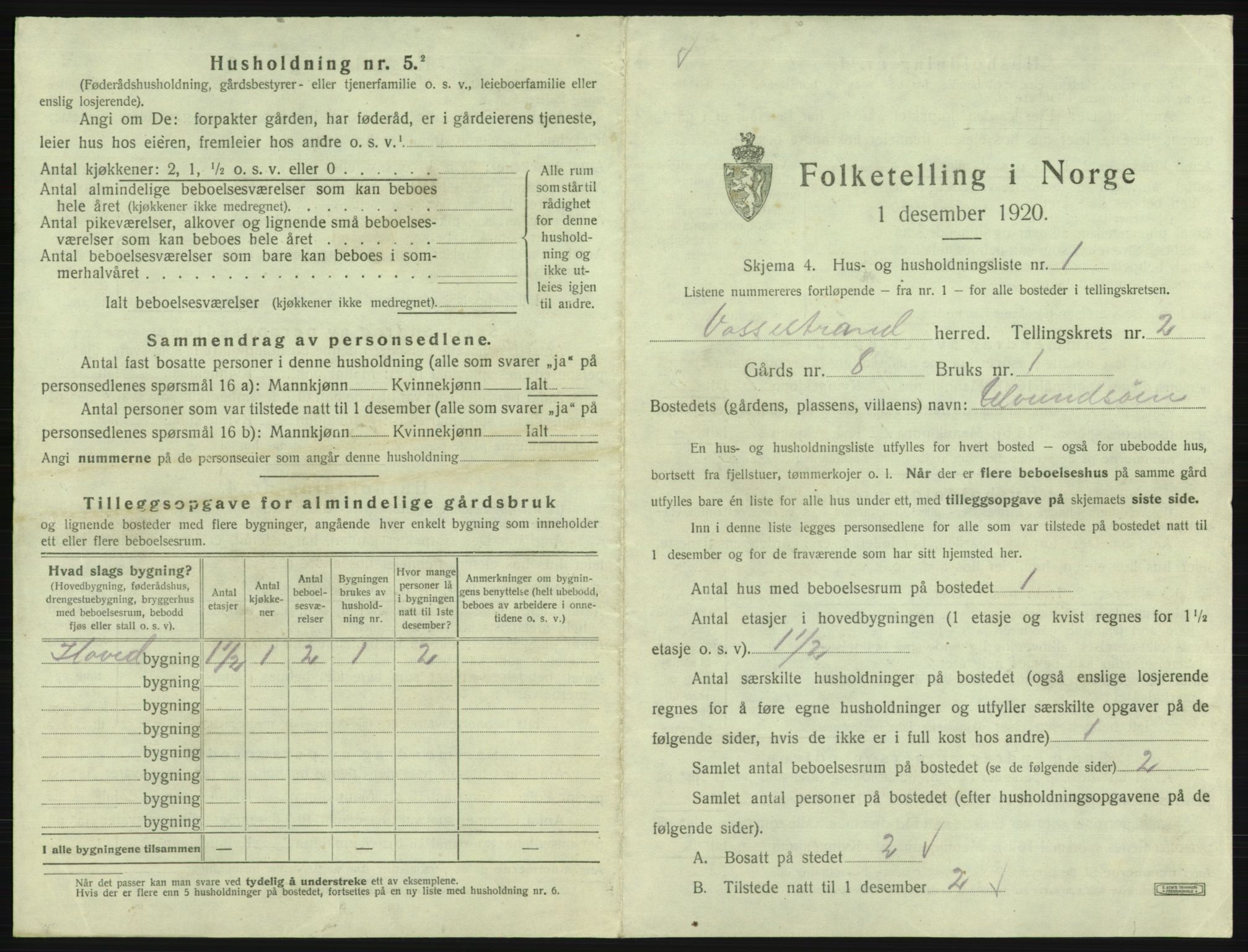 SAB, 1920 census for Vossestrand, 1920, p. 118