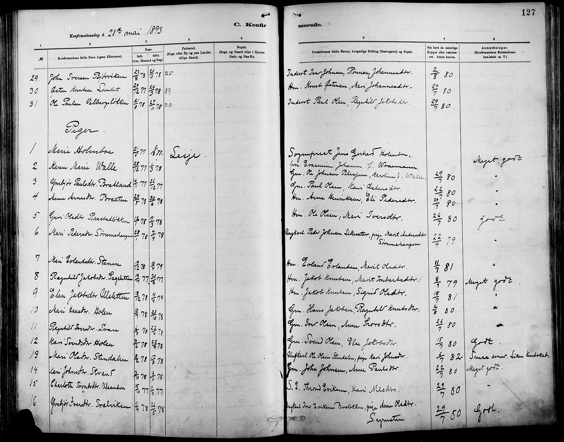 Vågå prestekontor, AV/SAH-PREST-076/H/Ha/Haa/L0009: Parish register (official) no. 9, 1886-1904, p. 127