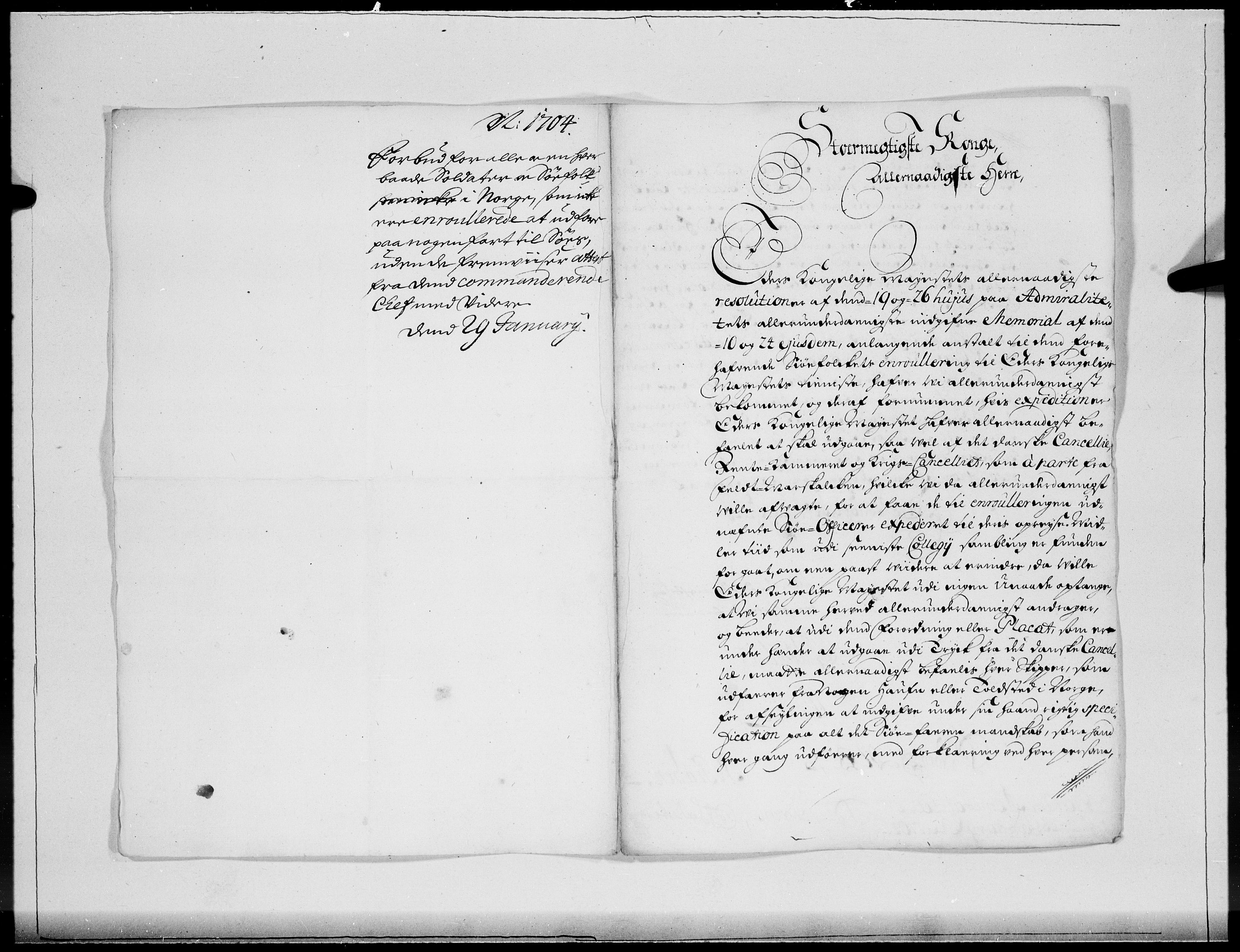 Danske Kanselli 1572-1799, AV/RA-EA-3023/F/Fc/Fcc/Fcca/L0055: Norske innlegg 1572-1799, 1704, p. 36