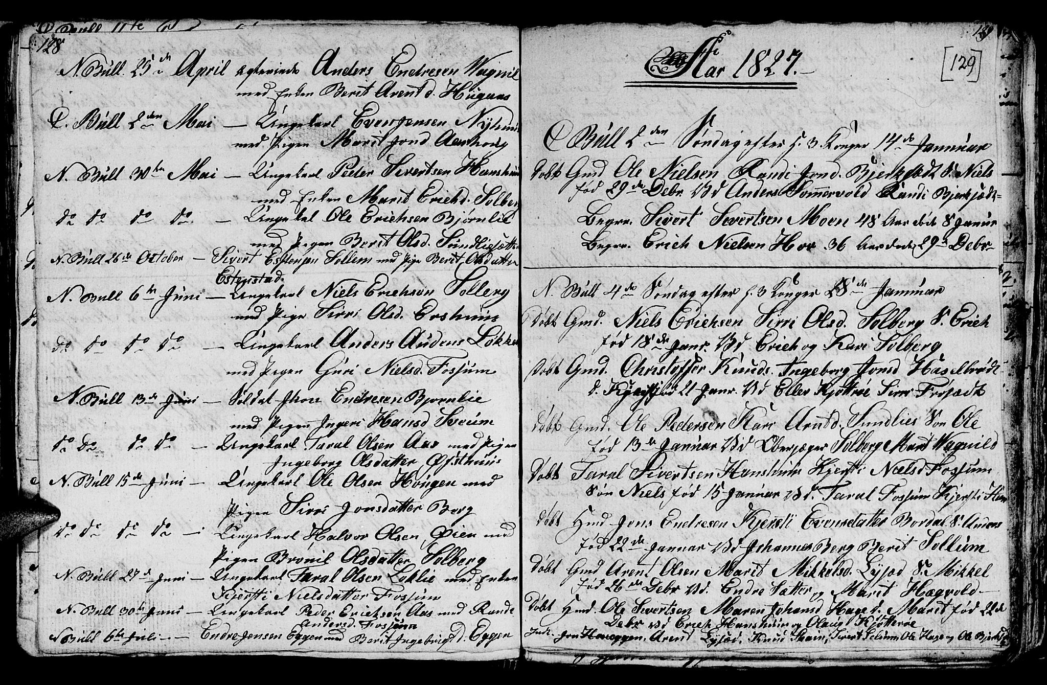 Ministerialprotokoller, klokkerbøker og fødselsregistre - Sør-Trøndelag, SAT/A-1456/689/L1042: Parish register (copy) no. 689C01, 1812-1841, p. 128-129