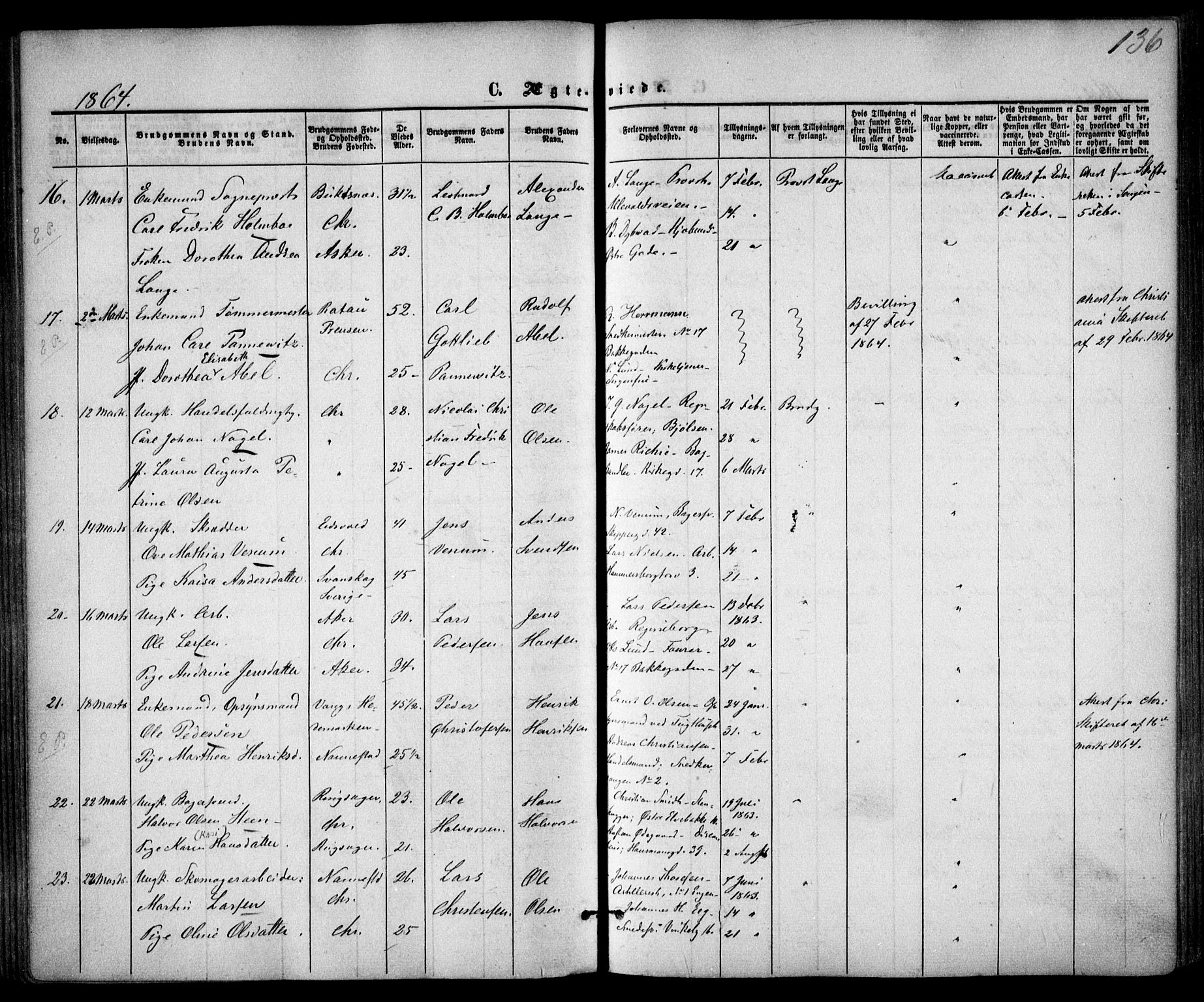 Trefoldighet prestekontor Kirkebøker, SAO/A-10882/F/Fc/L0001: Parish register (official) no. III 1, 1858-1874, p. 136