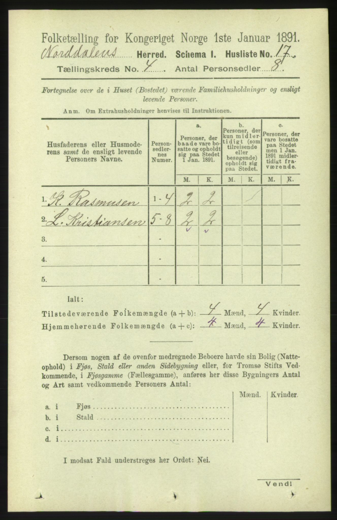 RA, 1891 census for 1524 Norddal, 1891, p. 766