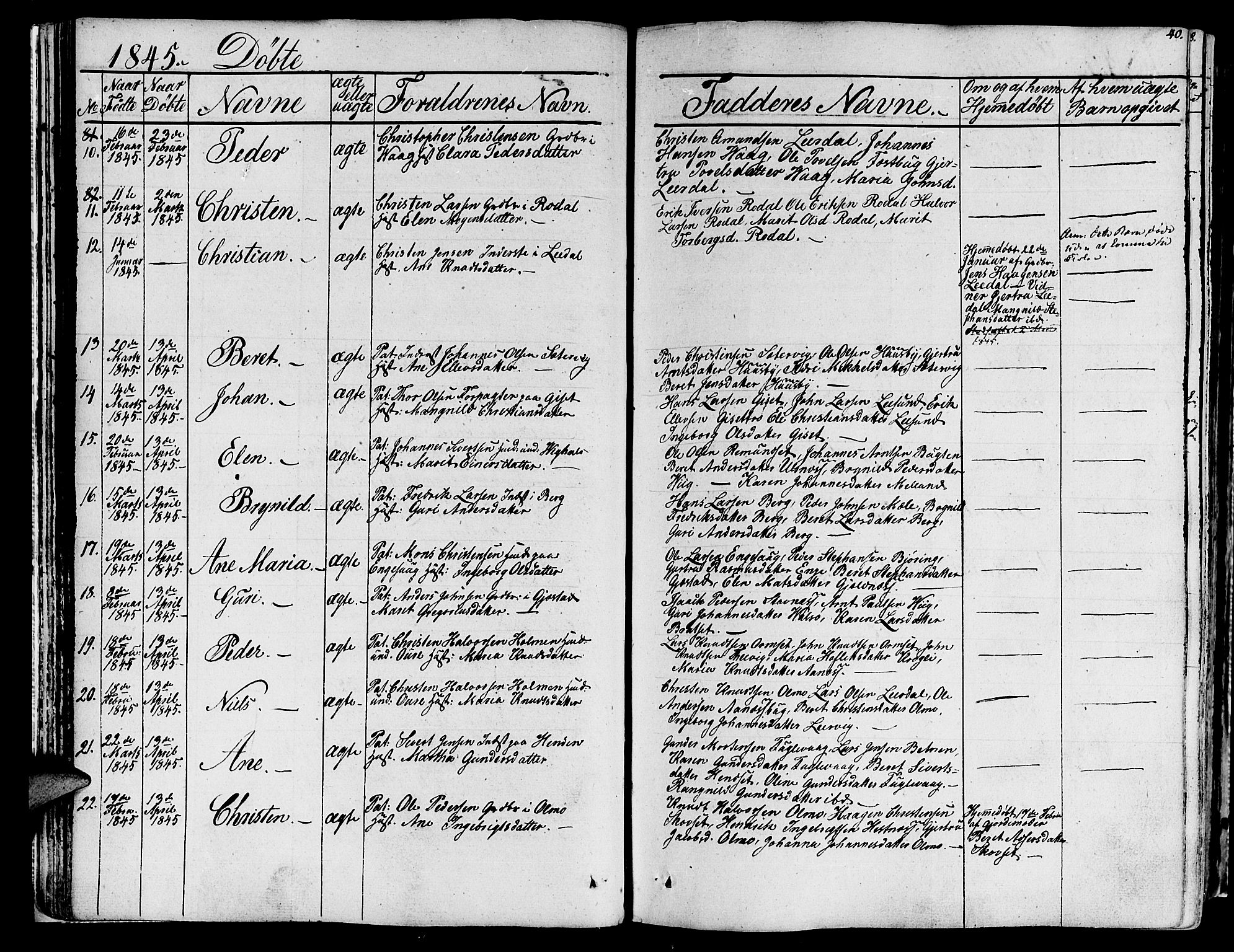 Ministerialprotokoller, klokkerbøker og fødselsregistre - Møre og Romsdal, AV/SAT-A-1454/578/L0904: Parish register (official) no. 578A03, 1836-1858, p. 40