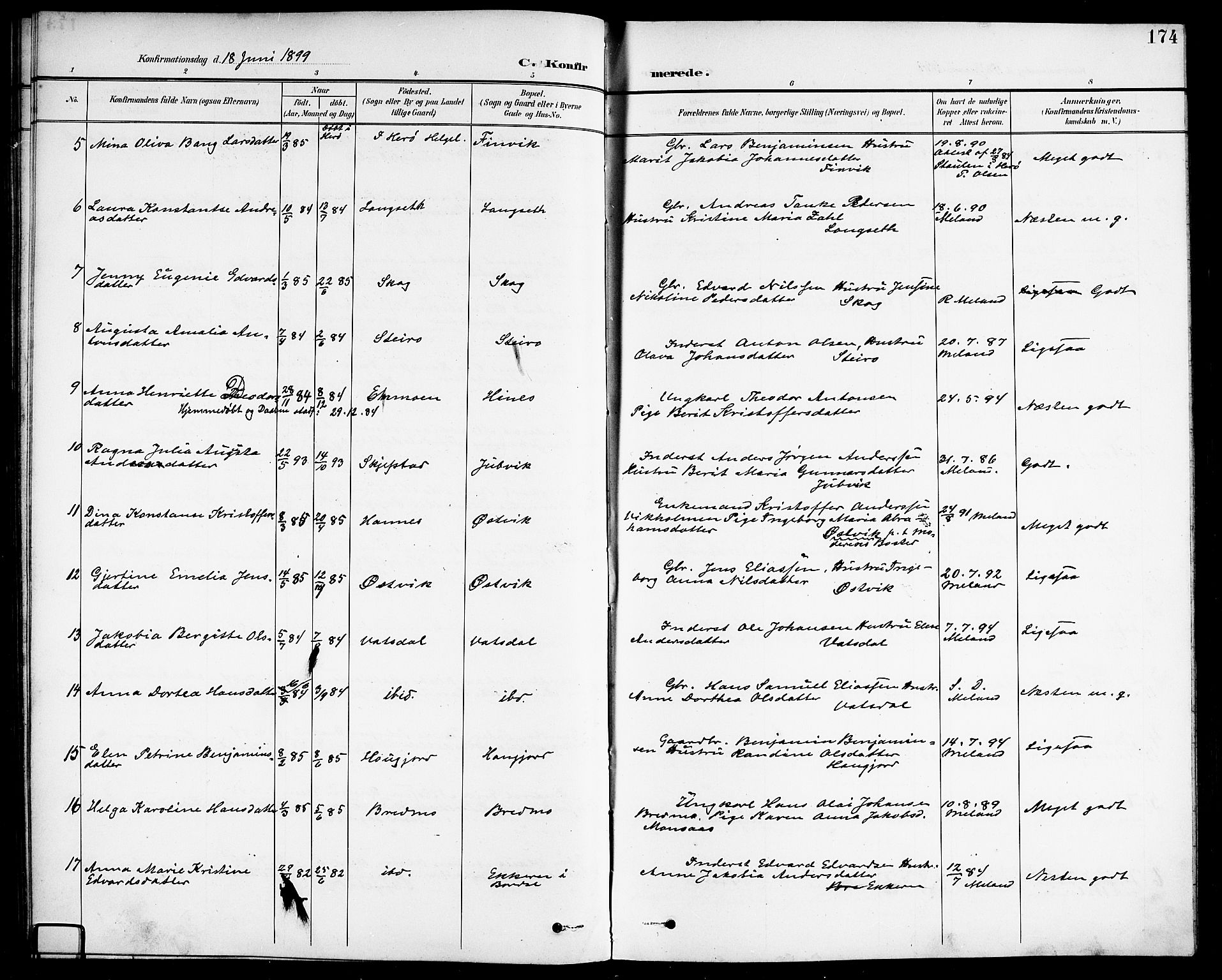 Ministerialprotokoller, klokkerbøker og fødselsregistre - Nordland, AV/SAT-A-1459/838/L0559: Parish register (copy) no. 838C06, 1893-1910, p. 174