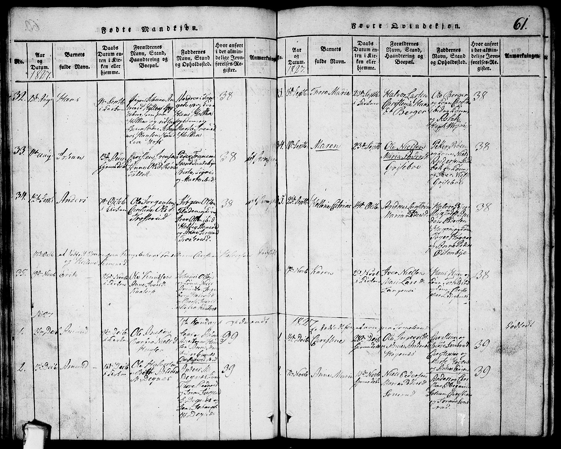 Rødenes prestekontor Kirkebøker, AV/SAO-A-2005/G/Ga/L0001: Parish register (copy) no.  I 1, 1814-1841, p. 61