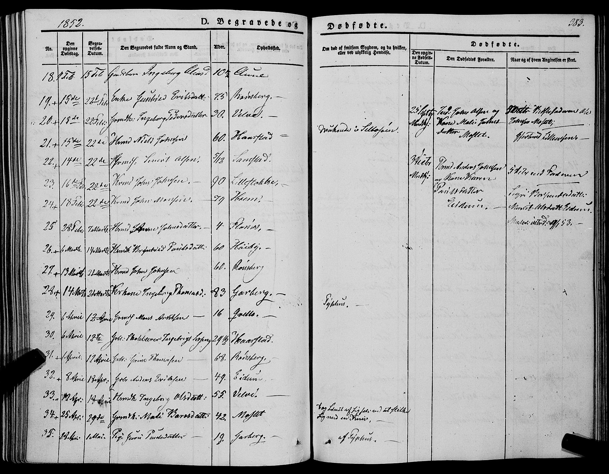 Ministerialprotokoller, klokkerbøker og fødselsregistre - Sør-Trøndelag, SAT/A-1456/695/L1145: Parish register (official) no. 695A06 /1, 1843-1859, p. 383