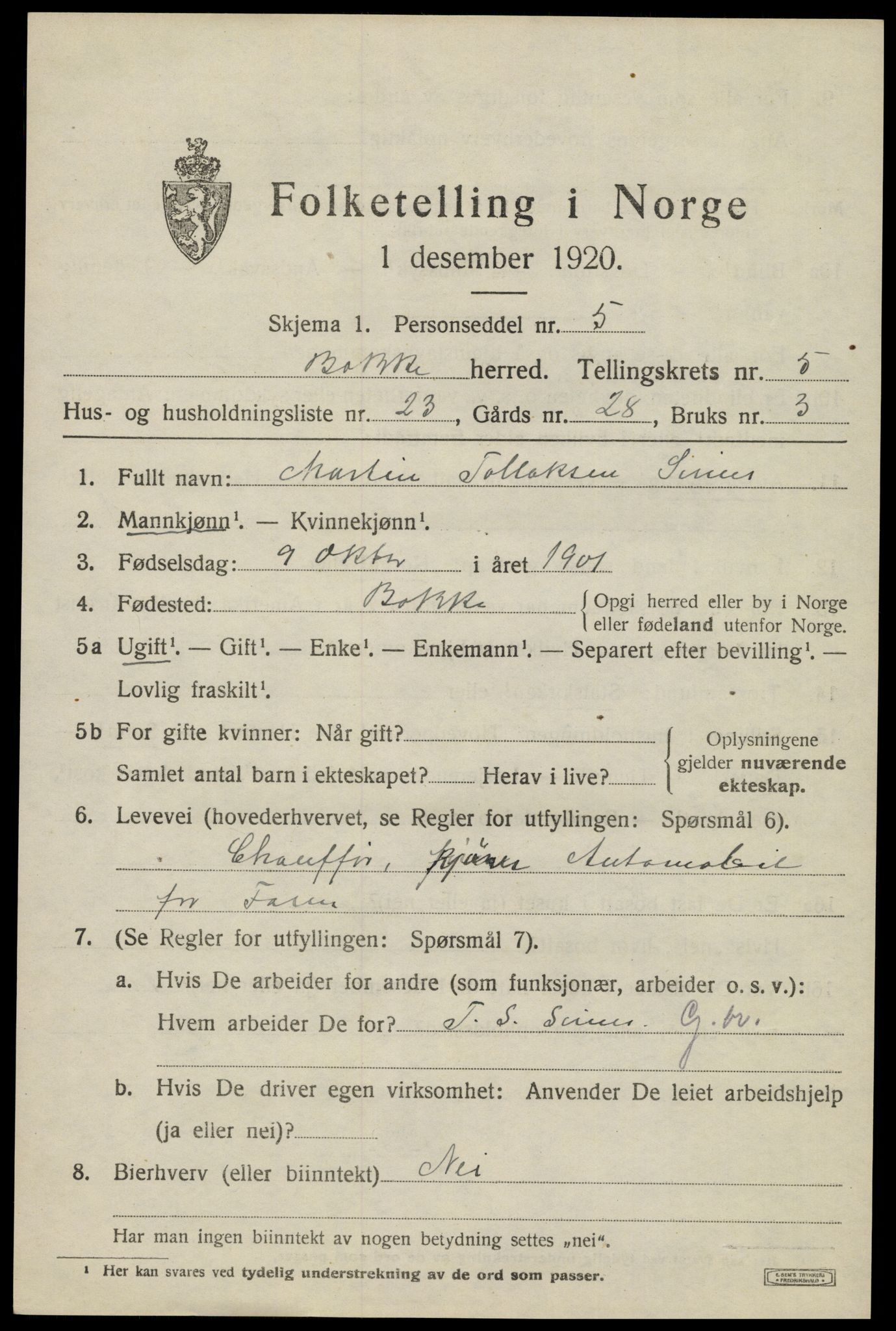 SAK, 1920 census for Bakke, 1920, p. 1680