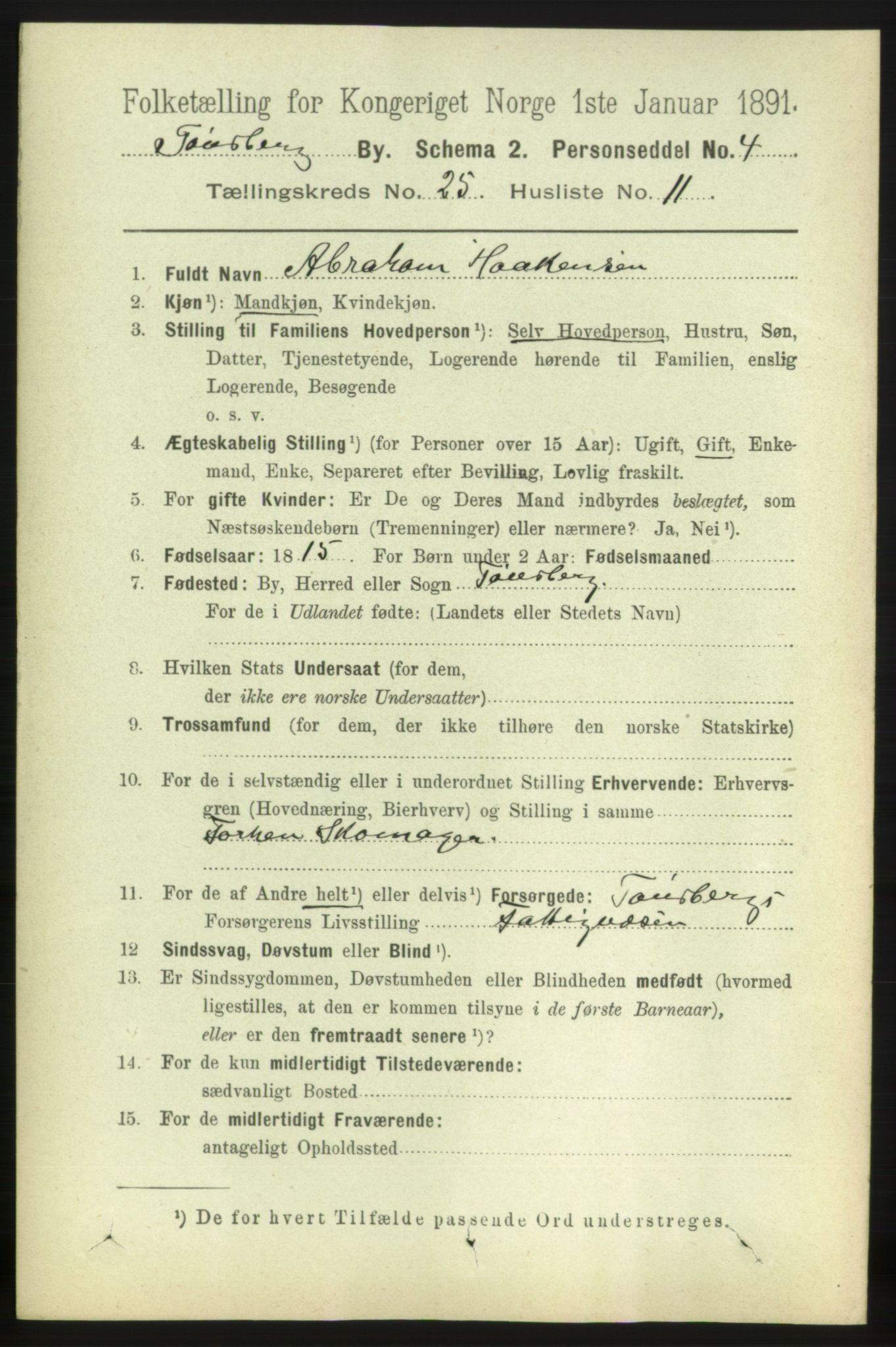 RA, 1891 census for 0705 Tønsberg, 1891, p. 6634