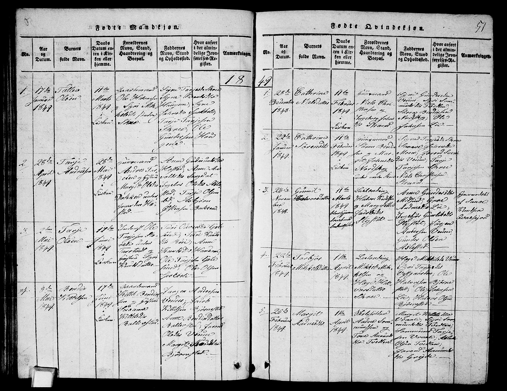 Fyresdal kirkebøker, SAKO/A-263/G/Ga/L0003: Parish register (copy) no. I 3, 1815-1863, p. 51