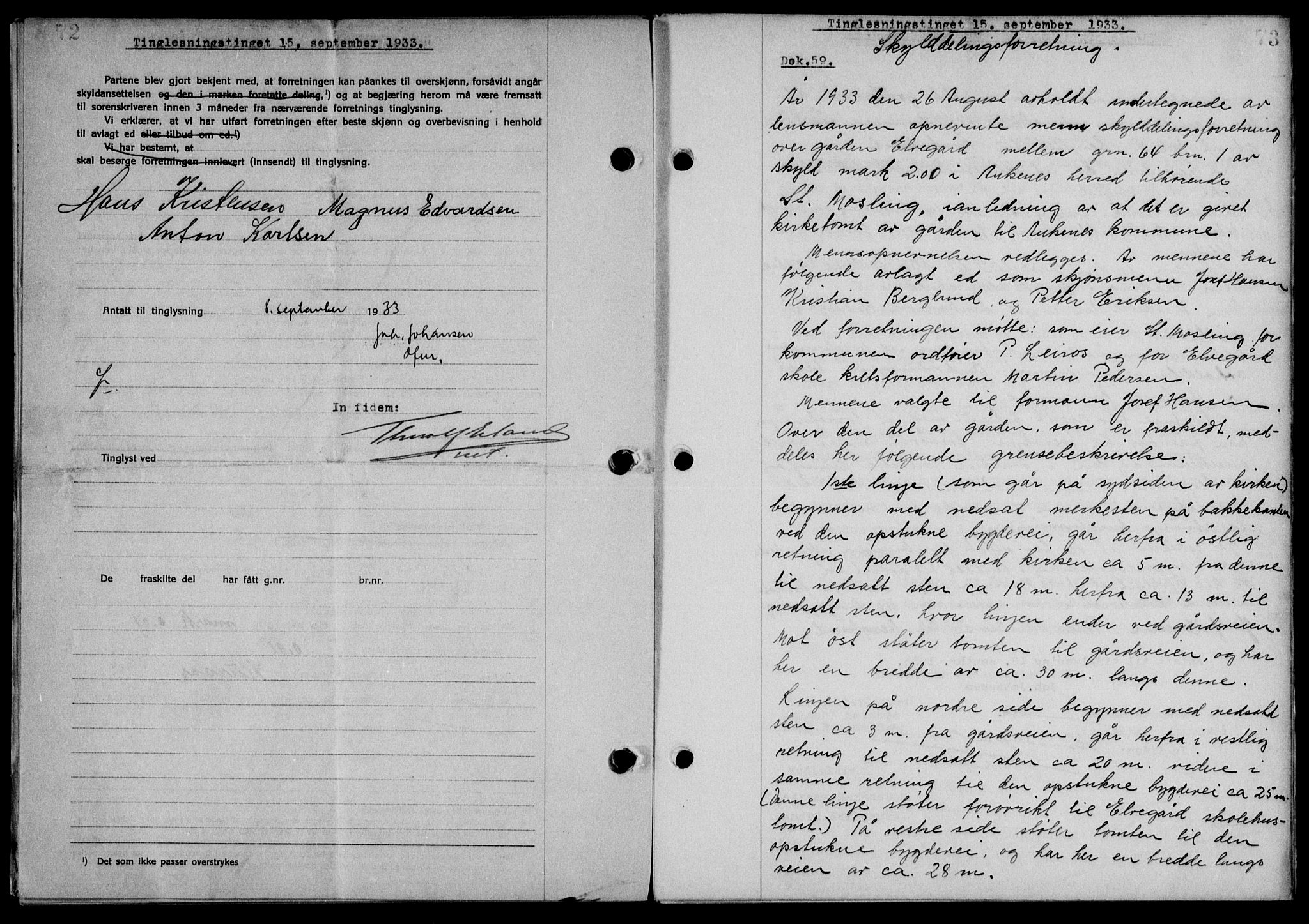 Steigen og Ofoten sorenskriveri, SAT/A-0030/1/2/2C/L0023/0002: Mortgage book no. 26-II og 27, 1933-1934, Deed date: 15.09.1933