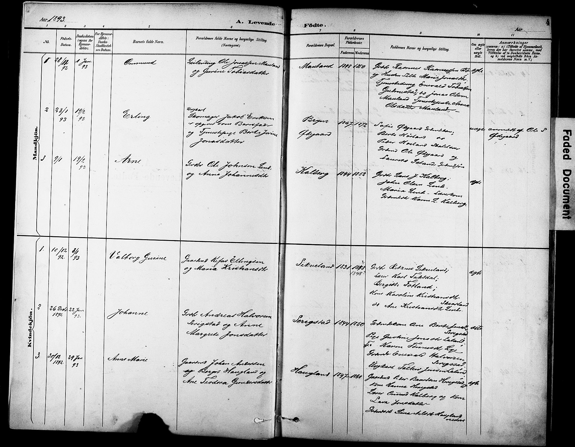 Lye sokneprestkontor, SAST/A-101794/001/30BA/L0011: Parish register (official) no. A 9, 1893-1903, p. 4