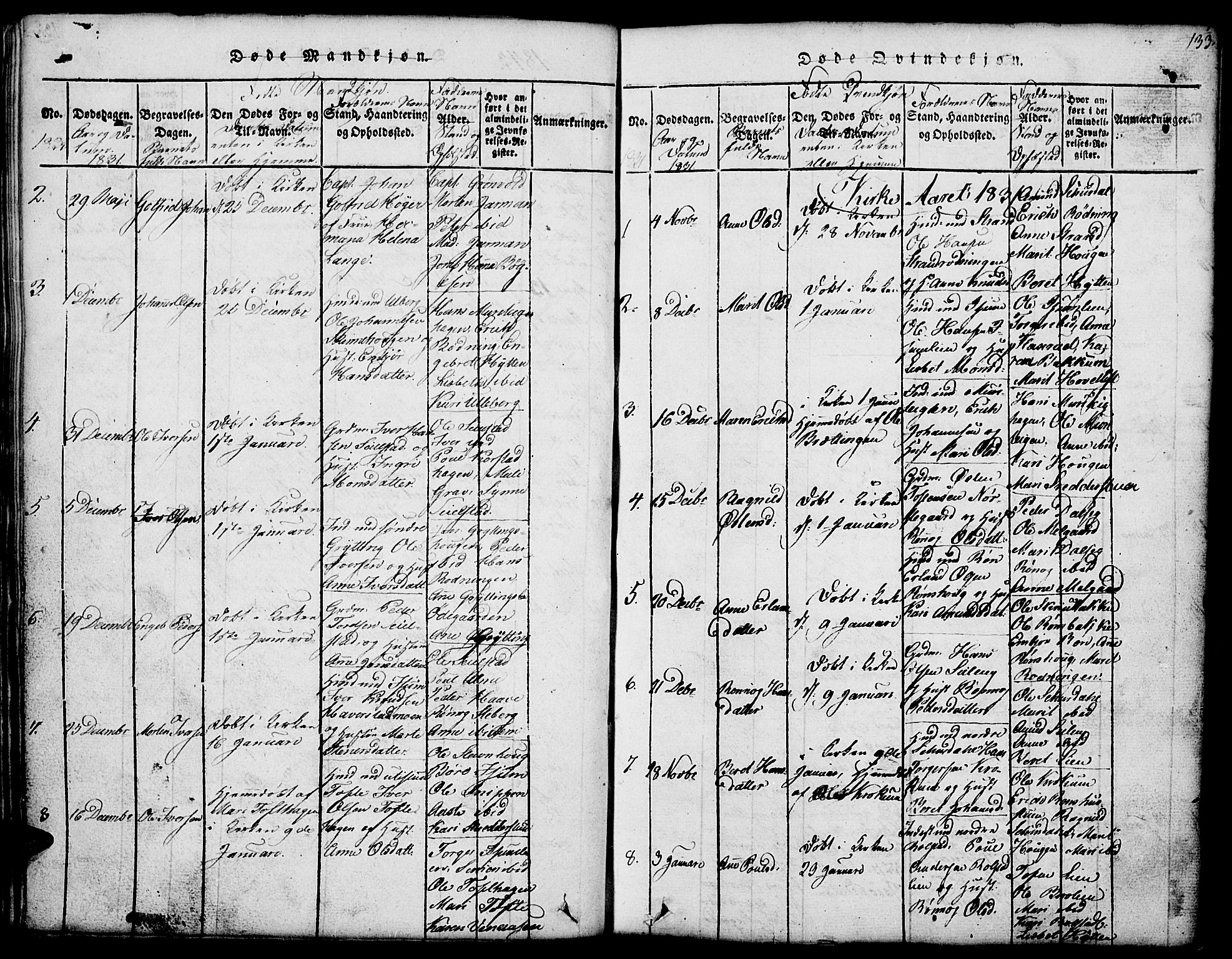 Fron prestekontor, AV/SAH-PREST-078/H/Ha/Hab/L0001: Parish register (copy) no. 1, 1816-1843, p. 133