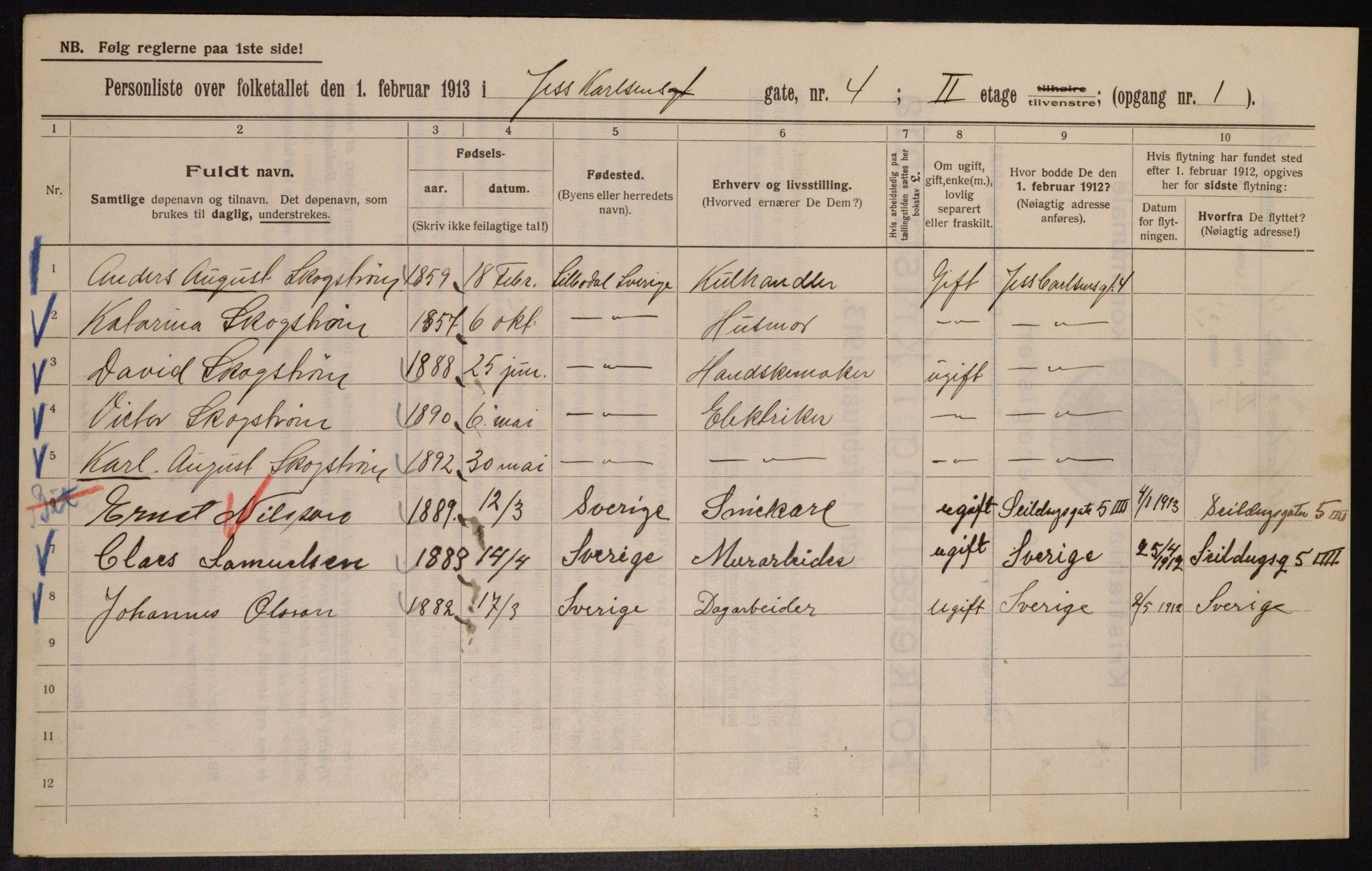 OBA, Municipal Census 1913 for Kristiania, 1913, p. 46765