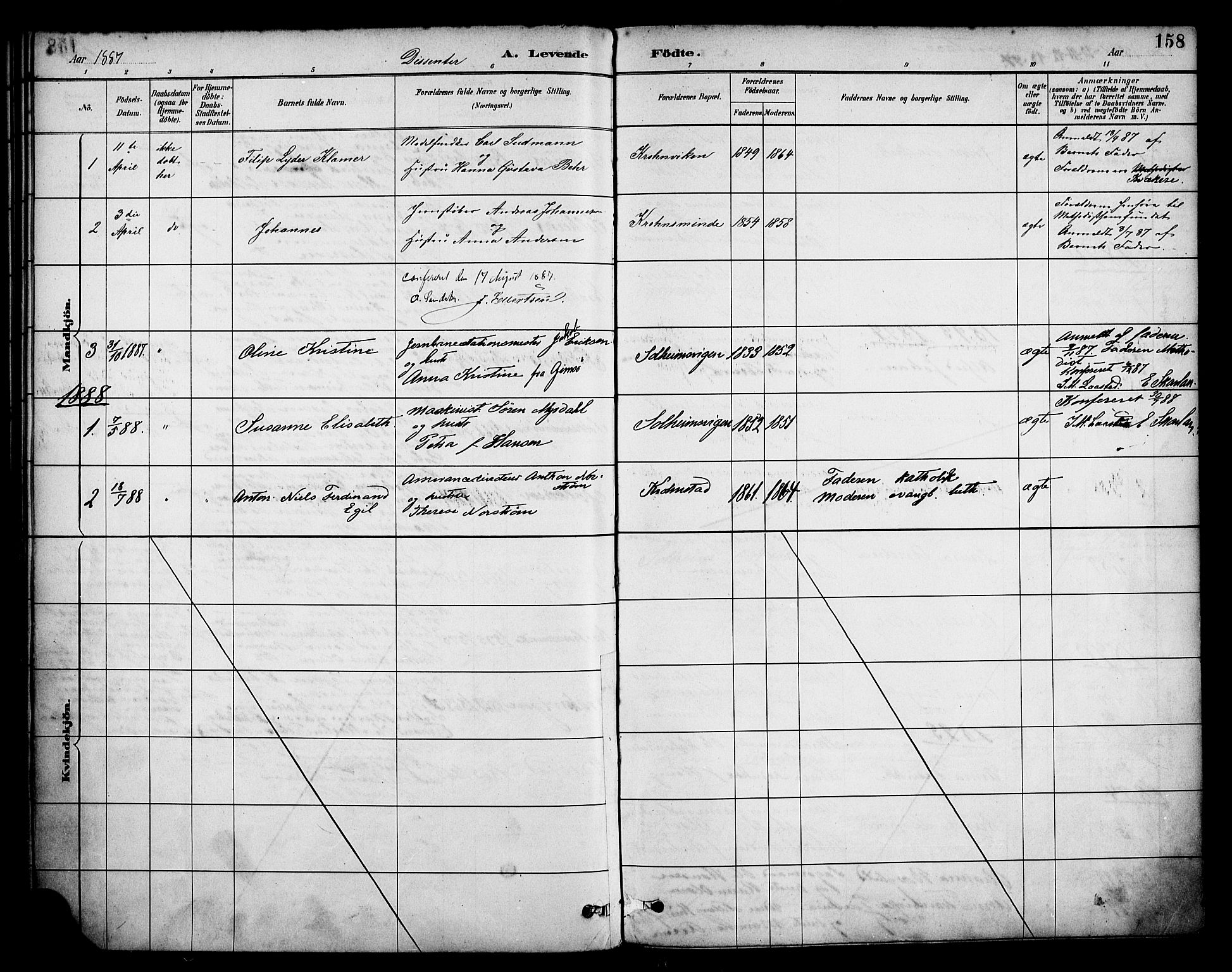 Årstad Sokneprestembete, SAB/A-79301/H/Haa/L0001: Parish register (official) no. A 1, 1886-1901, p. 158
