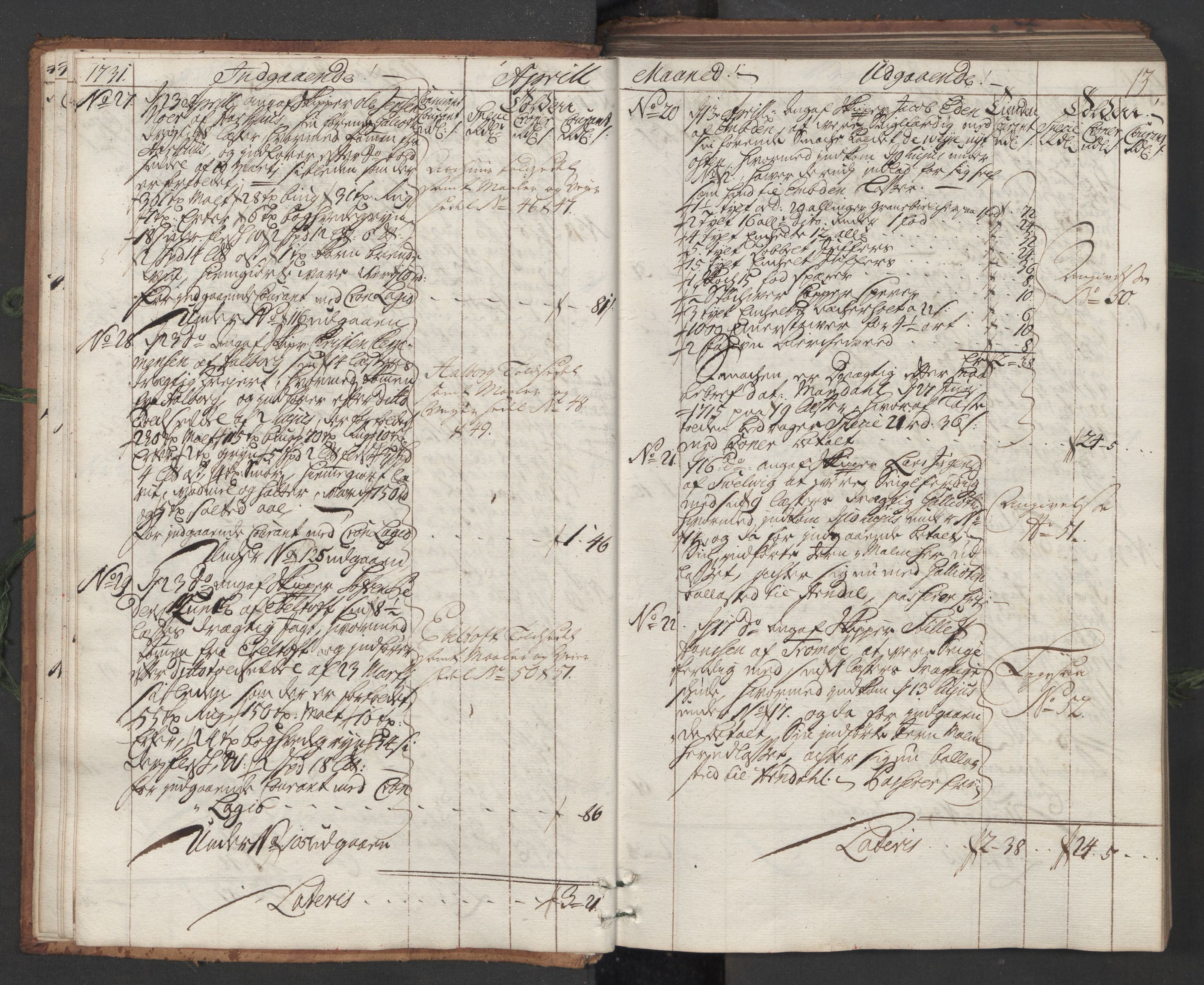 Generaltollkammeret, tollregnskaper, AV/RA-EA-5490/R12/L0007/0001: Tollregnskaper Langesund / Hovedtollbok, 1731, p. 12b-13a