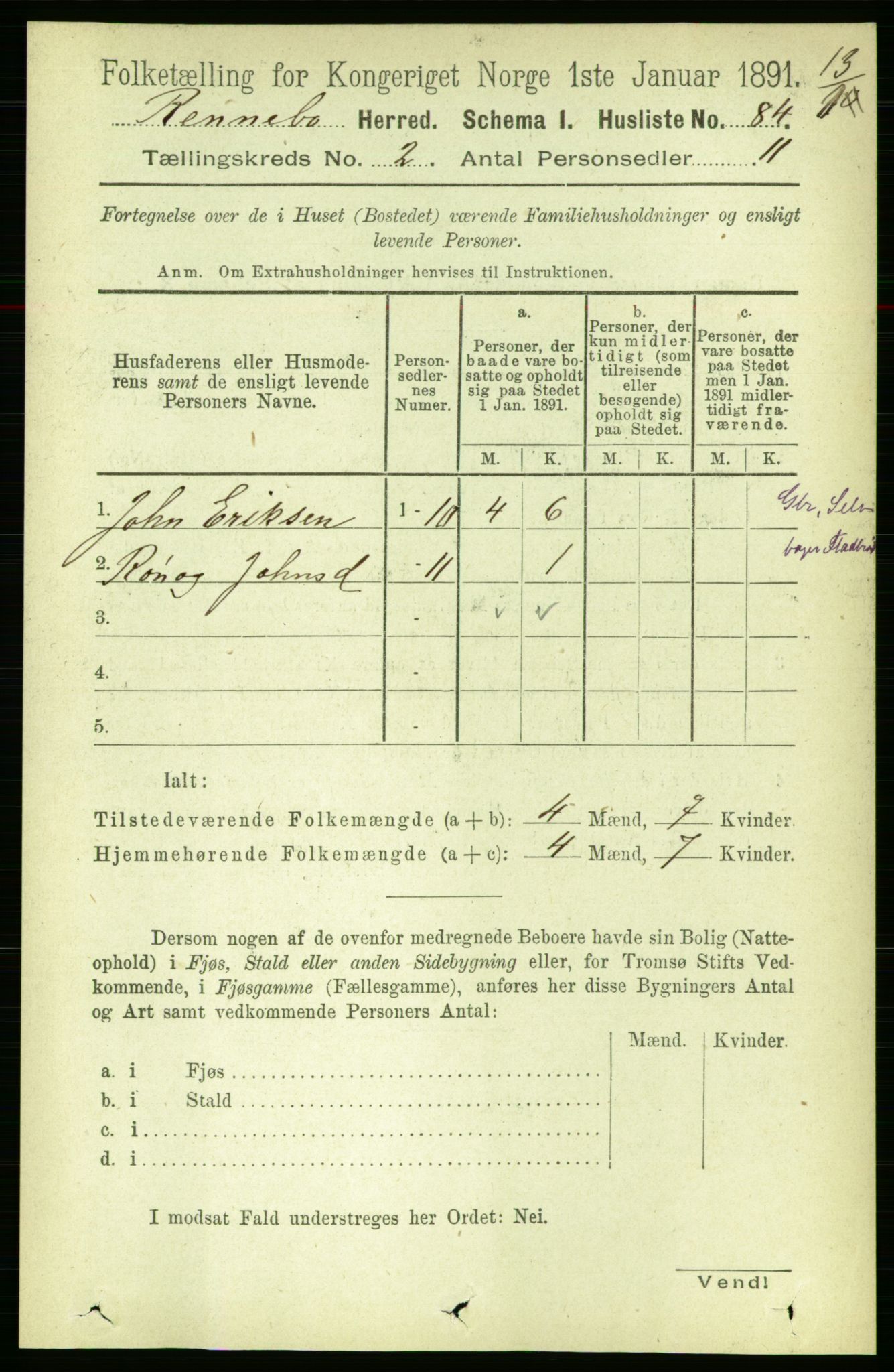 RA, 1891 census for 1635 Rennebu, 1891, p. 707