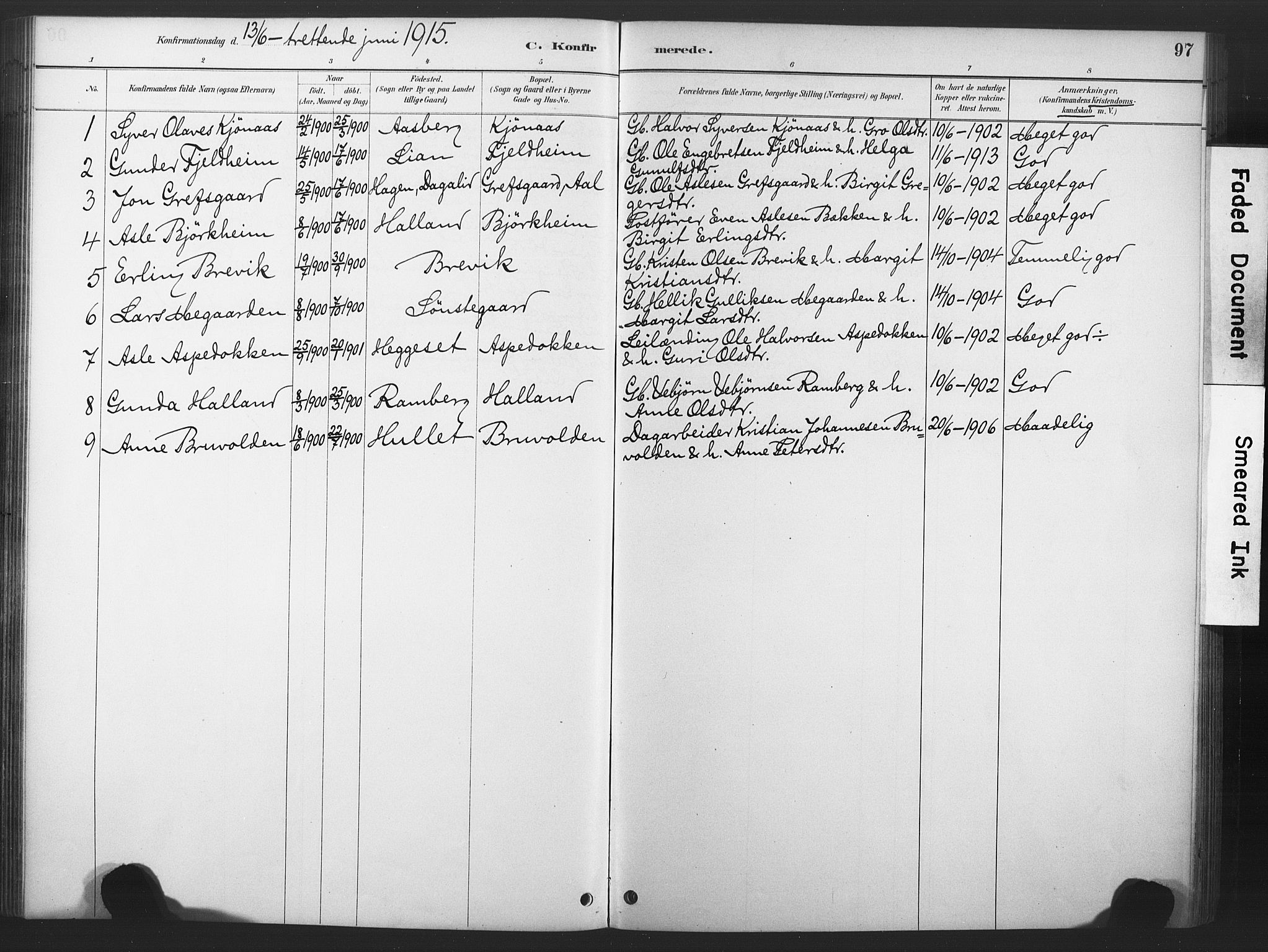 Nore kirkebøker, AV/SAKO-A-238/F/Fd/L0001: Parish register (official) no. IV 1, 1878-1918, p. 97