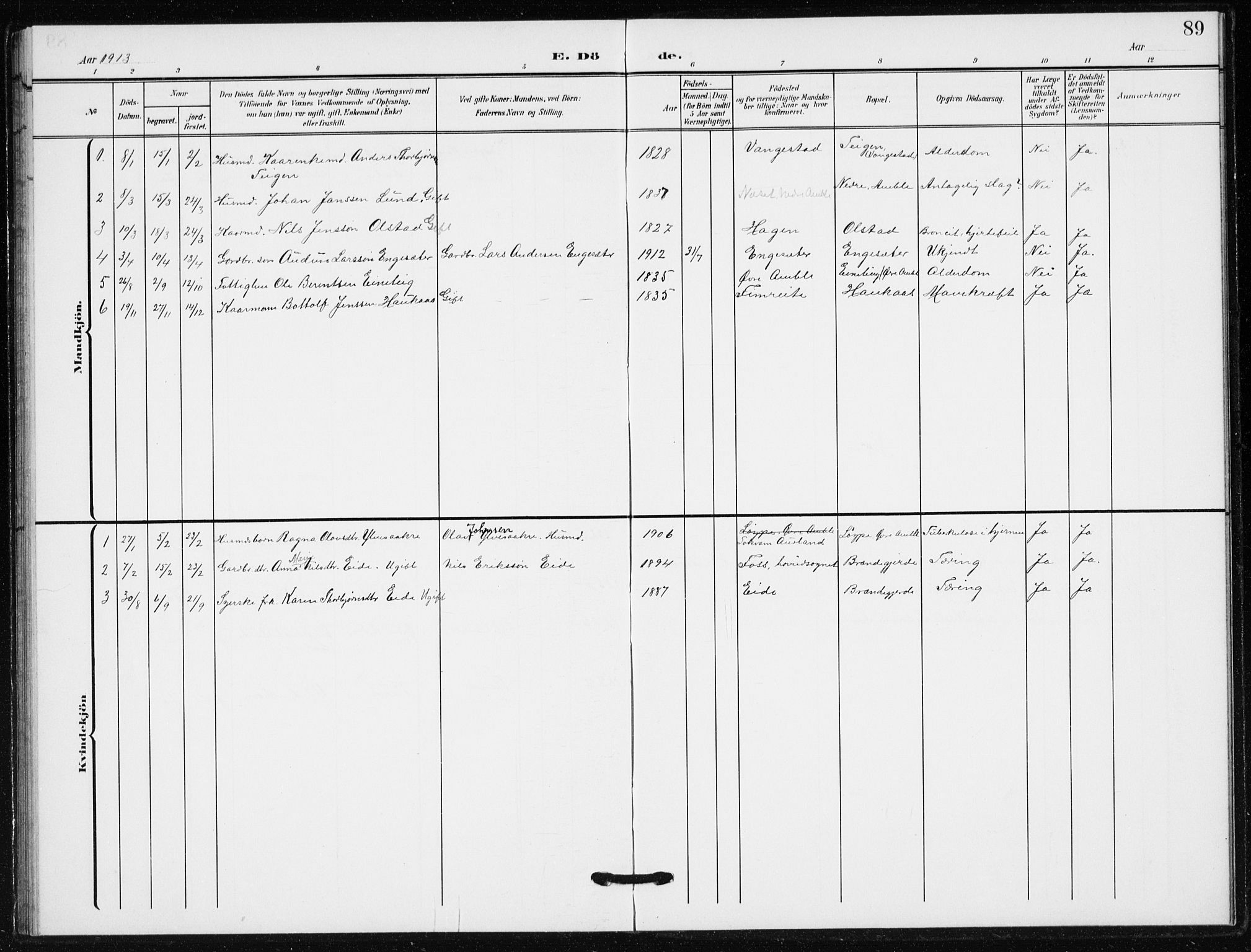 Sogndal sokneprestembete, SAB/A-81301/H/Hab/Habb/L0002: Parish register (copy) no. B 2, 1908-1933, p. 89