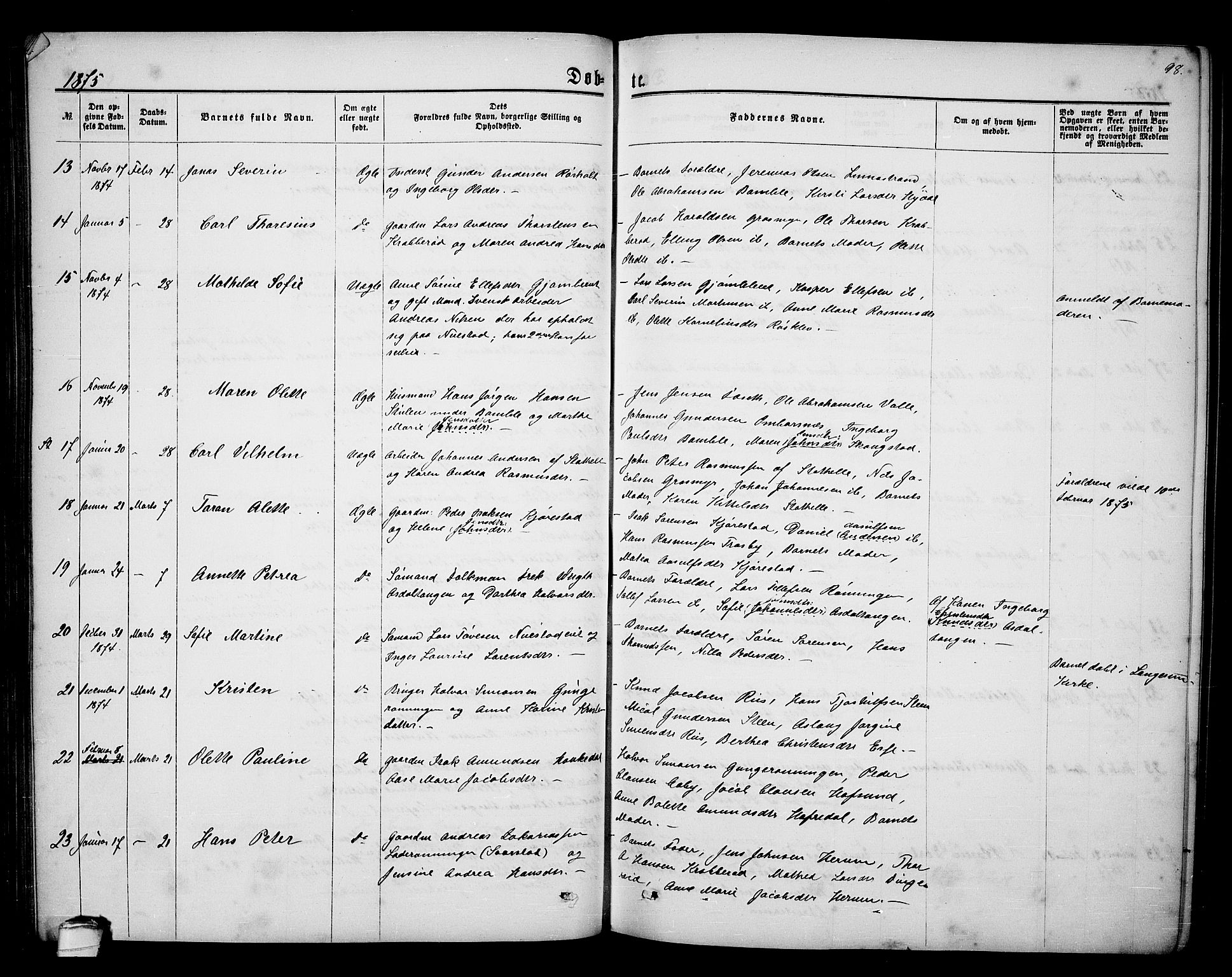 Bamble kirkebøker, SAKO/A-253/G/Ga/L0006: Parish register (copy) no. I 6, 1860-1876, p. 98