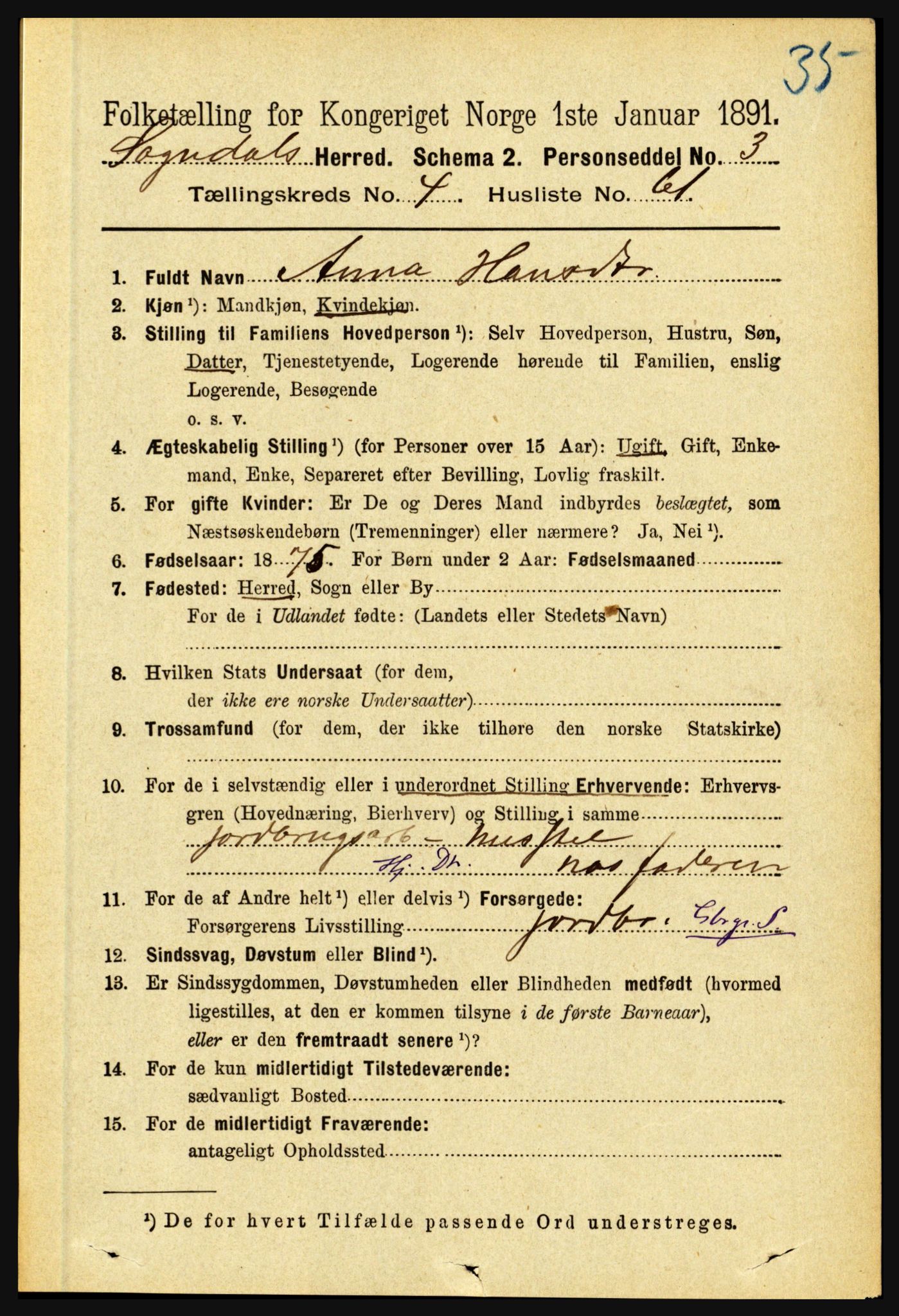 RA, 1891 census for 1420 Sogndal, 1891, p. 2252