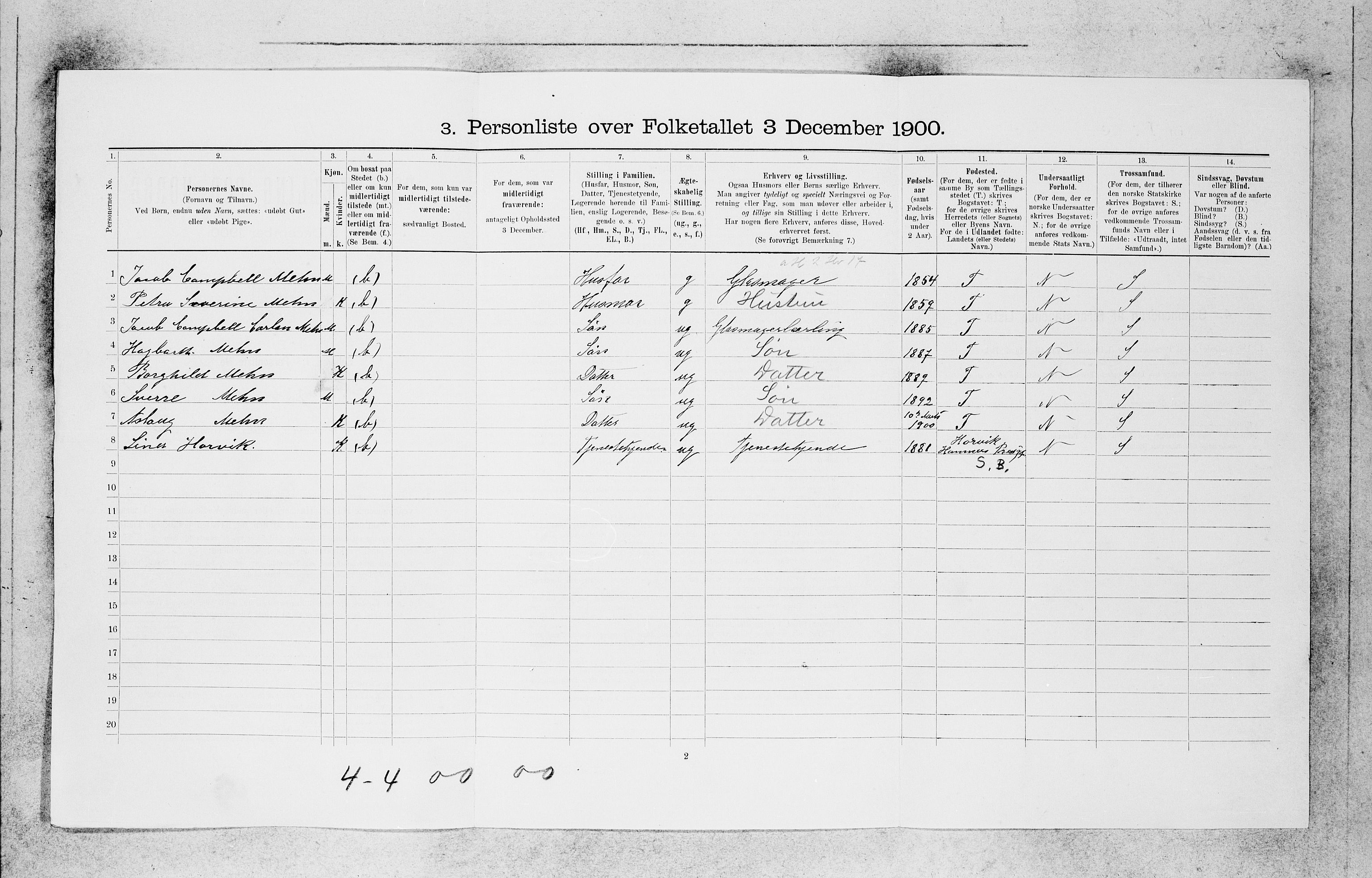 SAB, 1900 census for Bergen, 1900, p. 22799