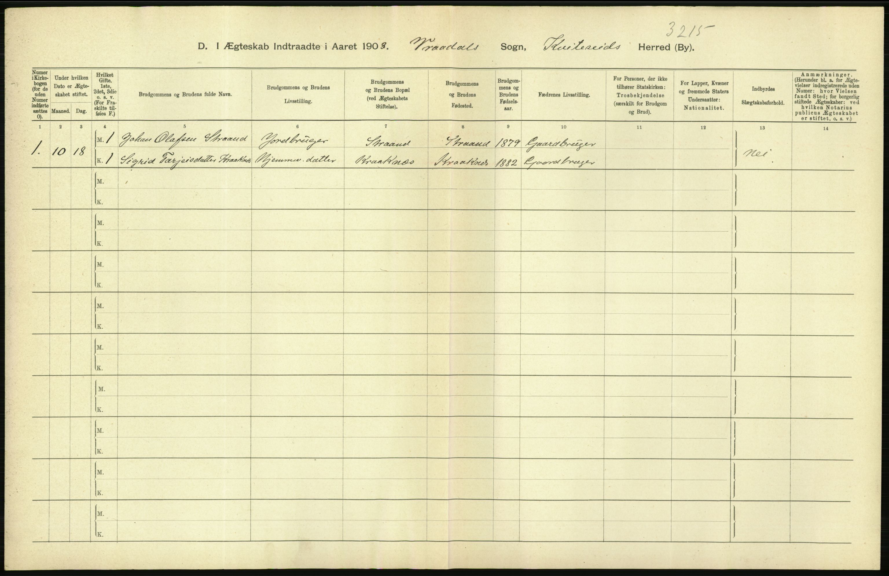 Statistisk sentralbyrå, Sosiodemografiske emner, Befolkning, AV/RA-S-2228/D/Df/Dfa/Dfaa/L0009: Bratsberg amt: Fødte, gifte, døde, 1903, p. 378