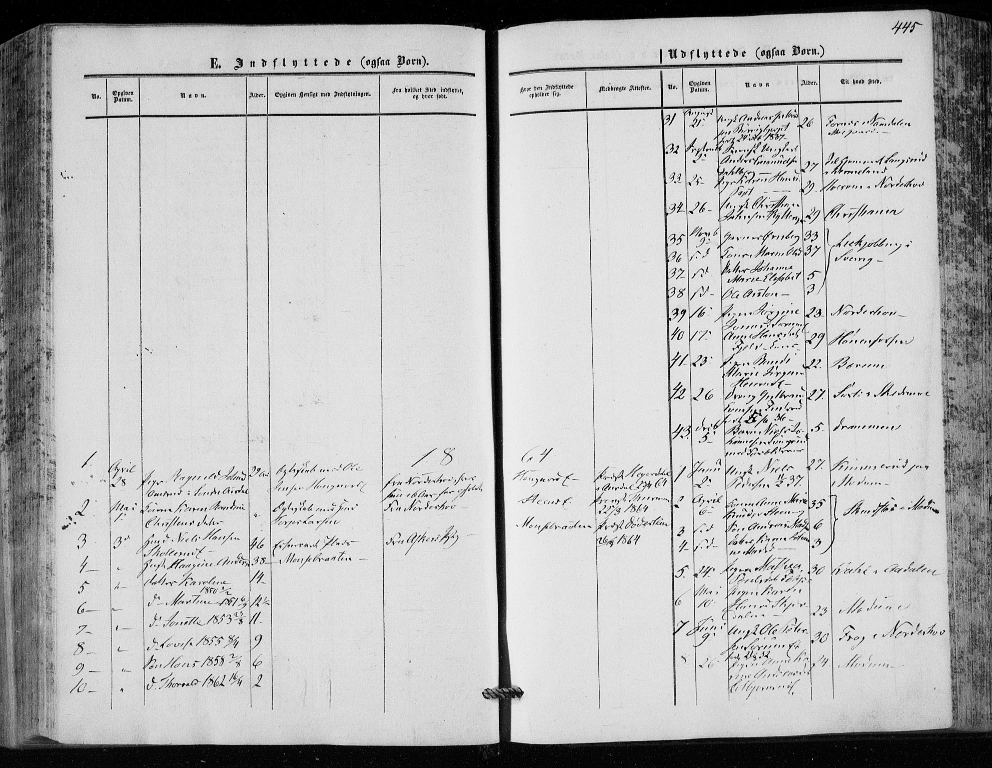 Hole kirkebøker, SAKO/A-228/F/Fa/L0006: Parish register (official) no. I 6, 1852-1872, p. 445