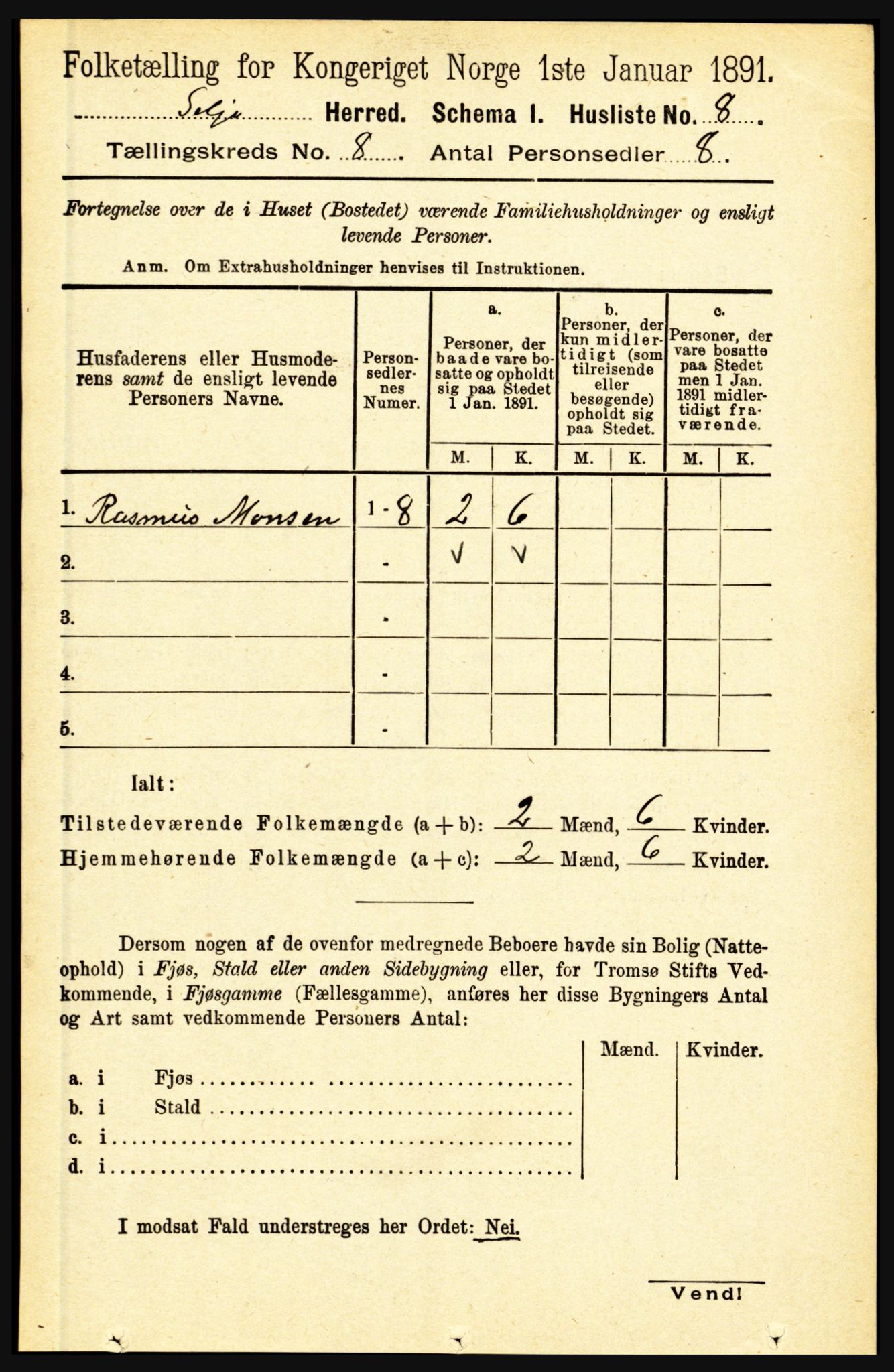 RA, 1891 census for 1441 Selje, 1891, p. 2328