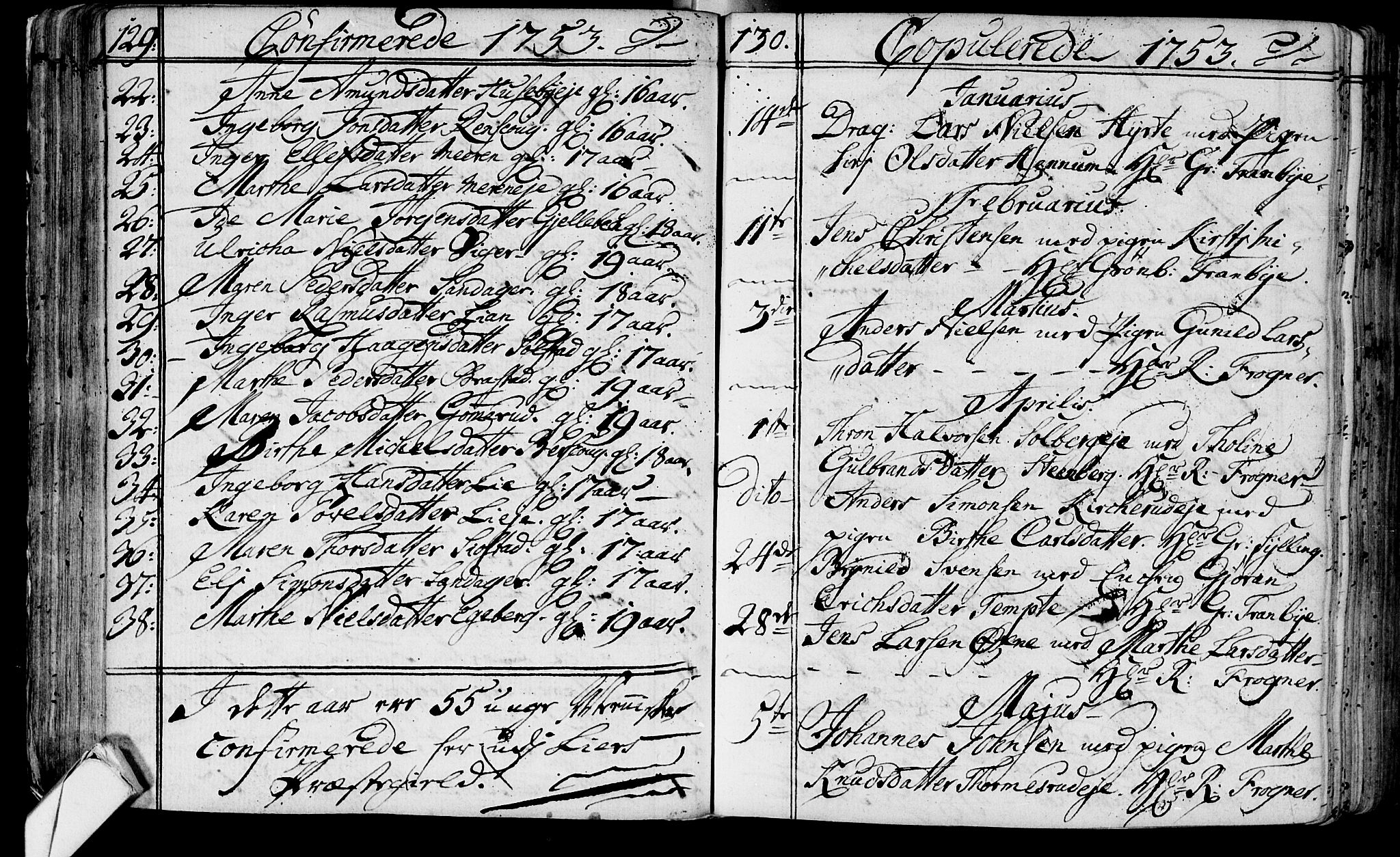 Lier kirkebøker, SAKO/A-230/F/Fa/L0004: Parish register (official) no. I 4, 1749-1764, p. 129-130