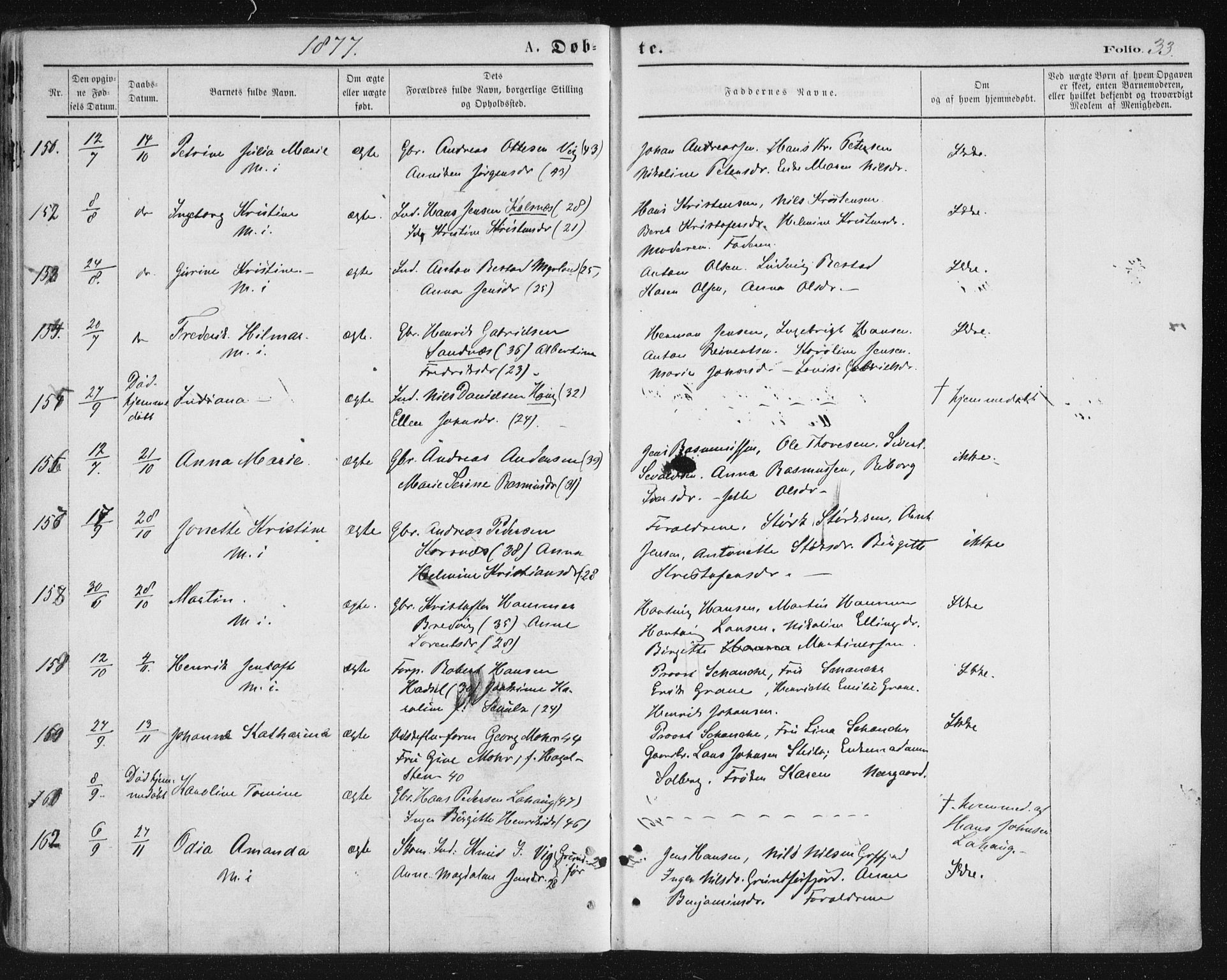 Ministerialprotokoller, klokkerbøker og fødselsregistre - Nordland, SAT/A-1459/888/L1243: Parish register (official) no. 888A09, 1876-1879, p. 33