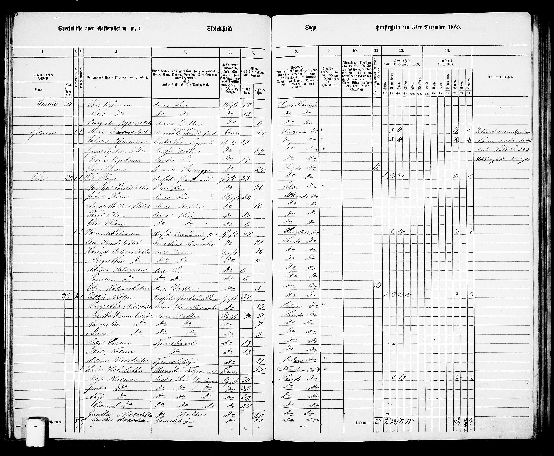 RA, 1865 census for Sand, 1865, p. 42